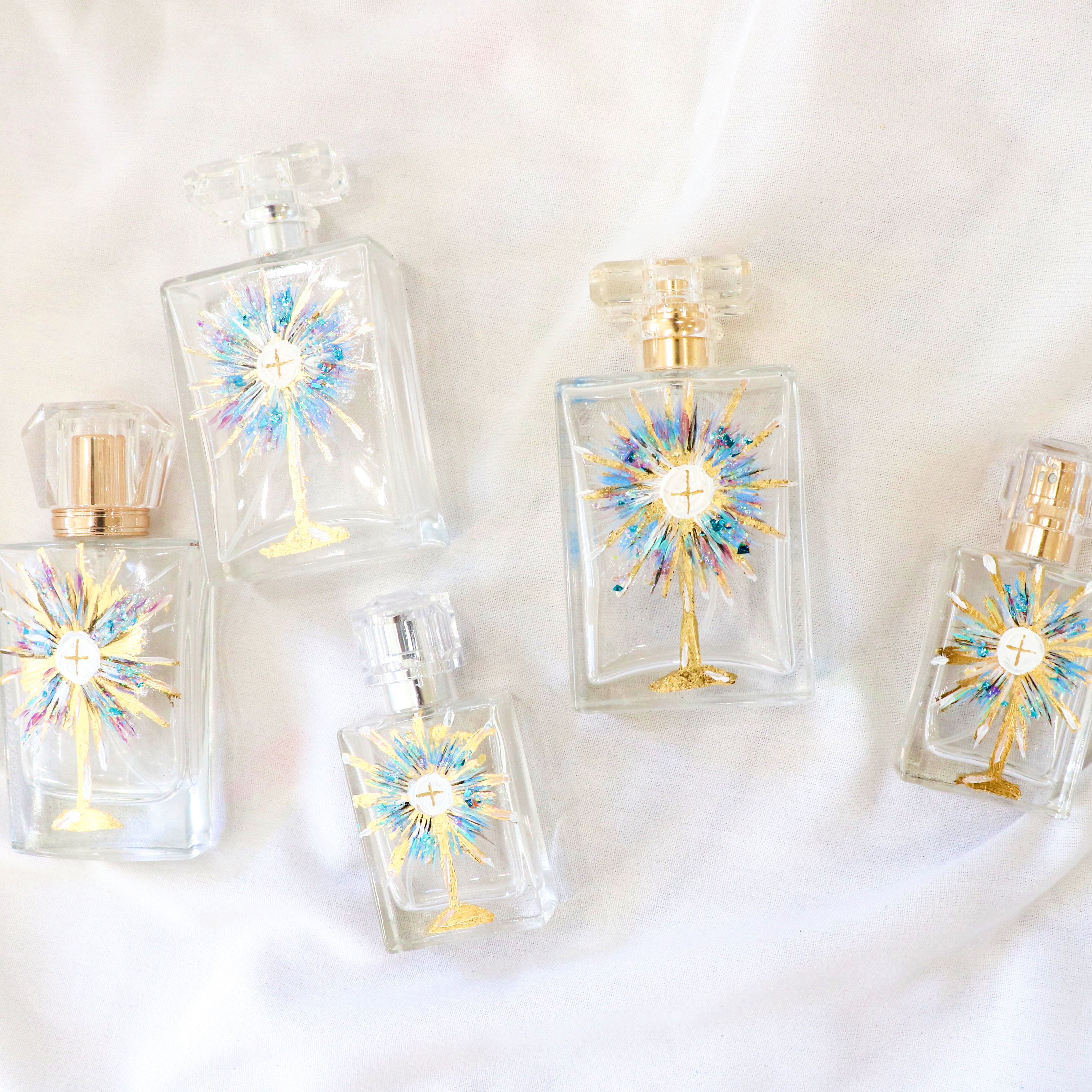 Jesus in the Eucharist | Hand Painted Holy Water Spray Vessel | Large Silver