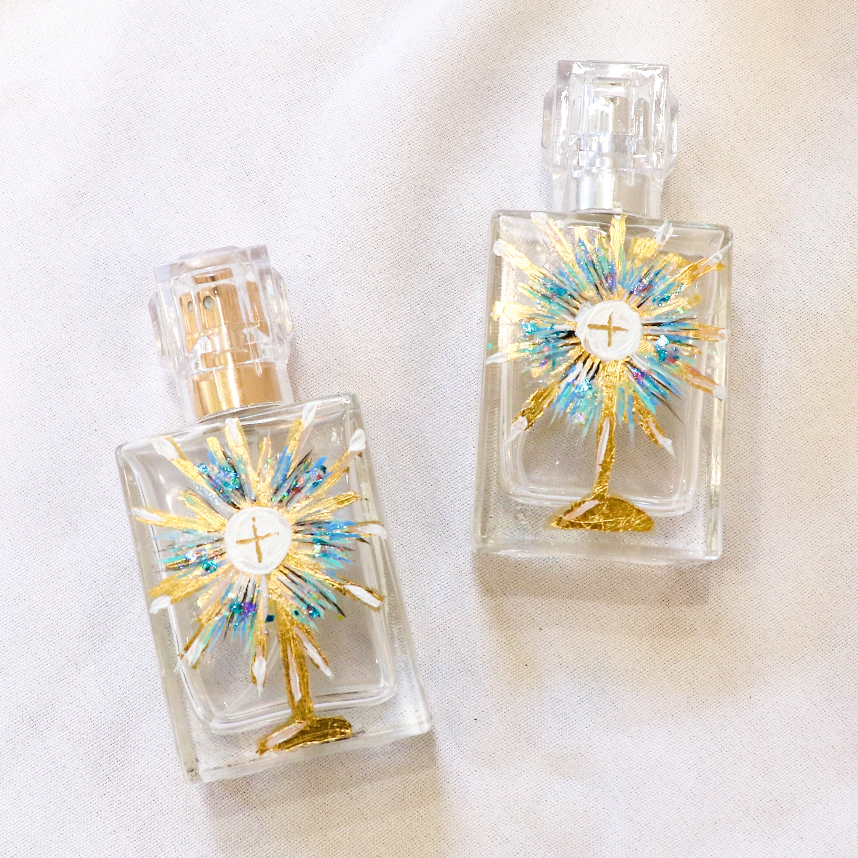 Jesus in the Eucharist | Small Gold | Hand Painted Holy Water Spray Vessel