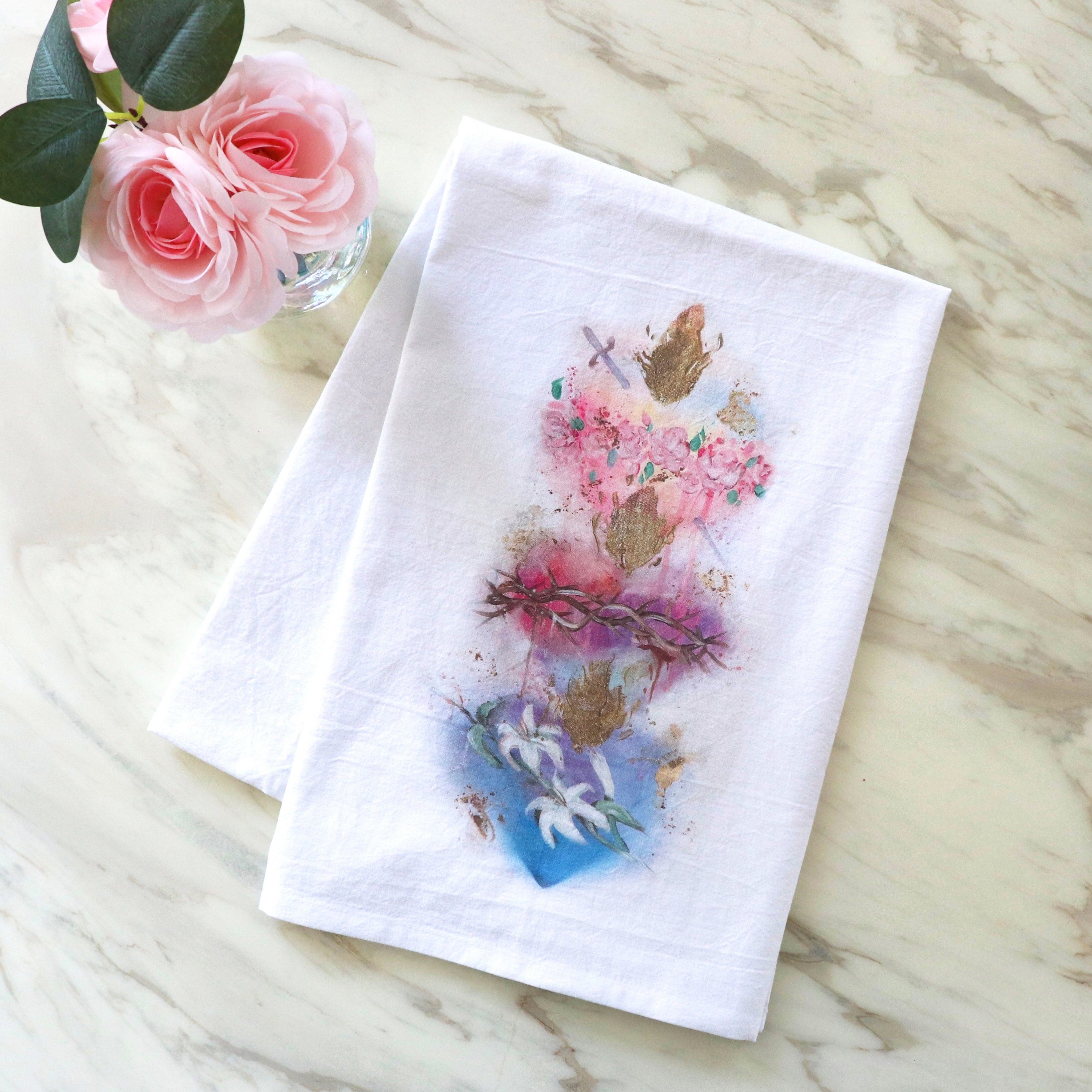 Humble Hearts White Flour Sack Tea Towel