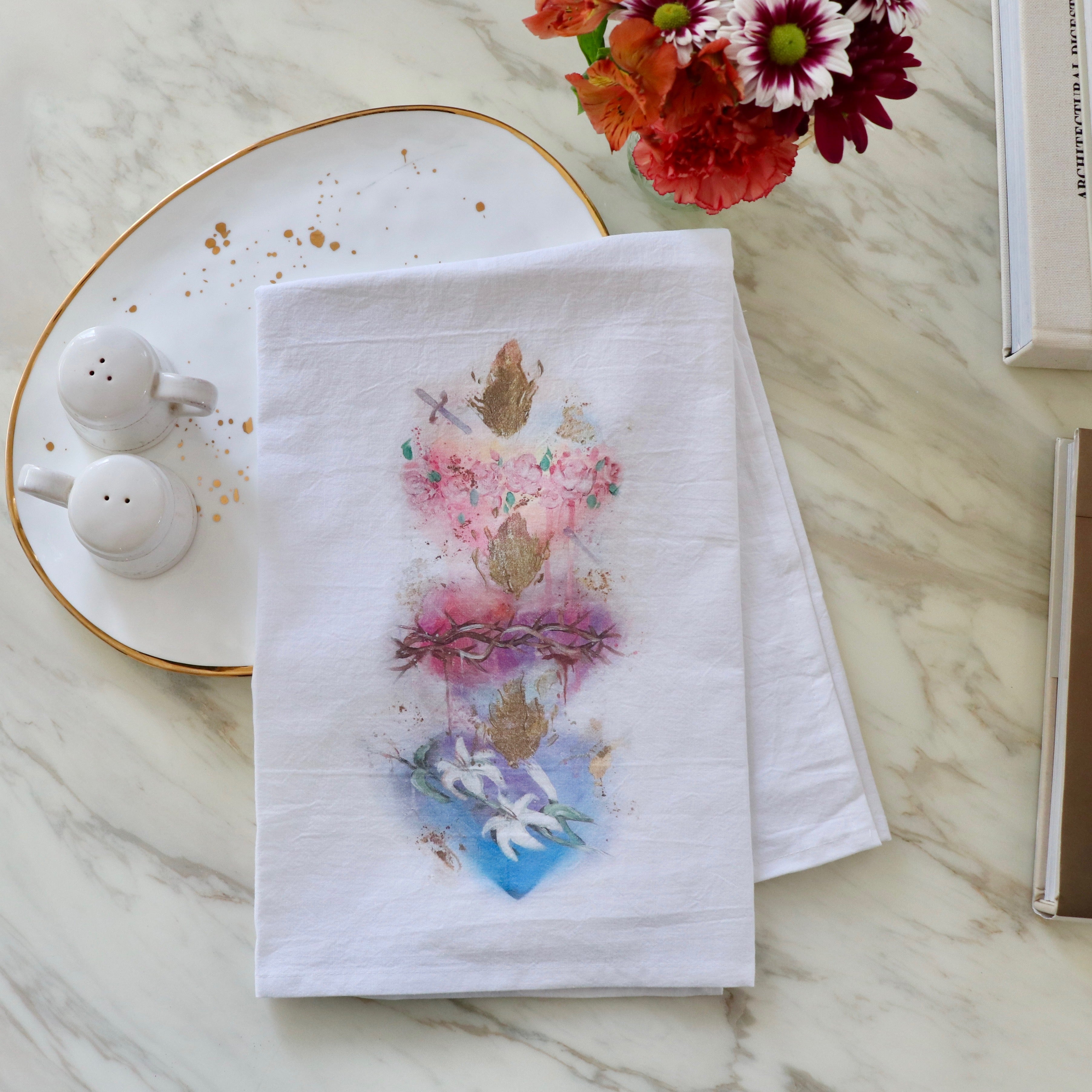 Humble Hearts White Flour Sack Tea Towel