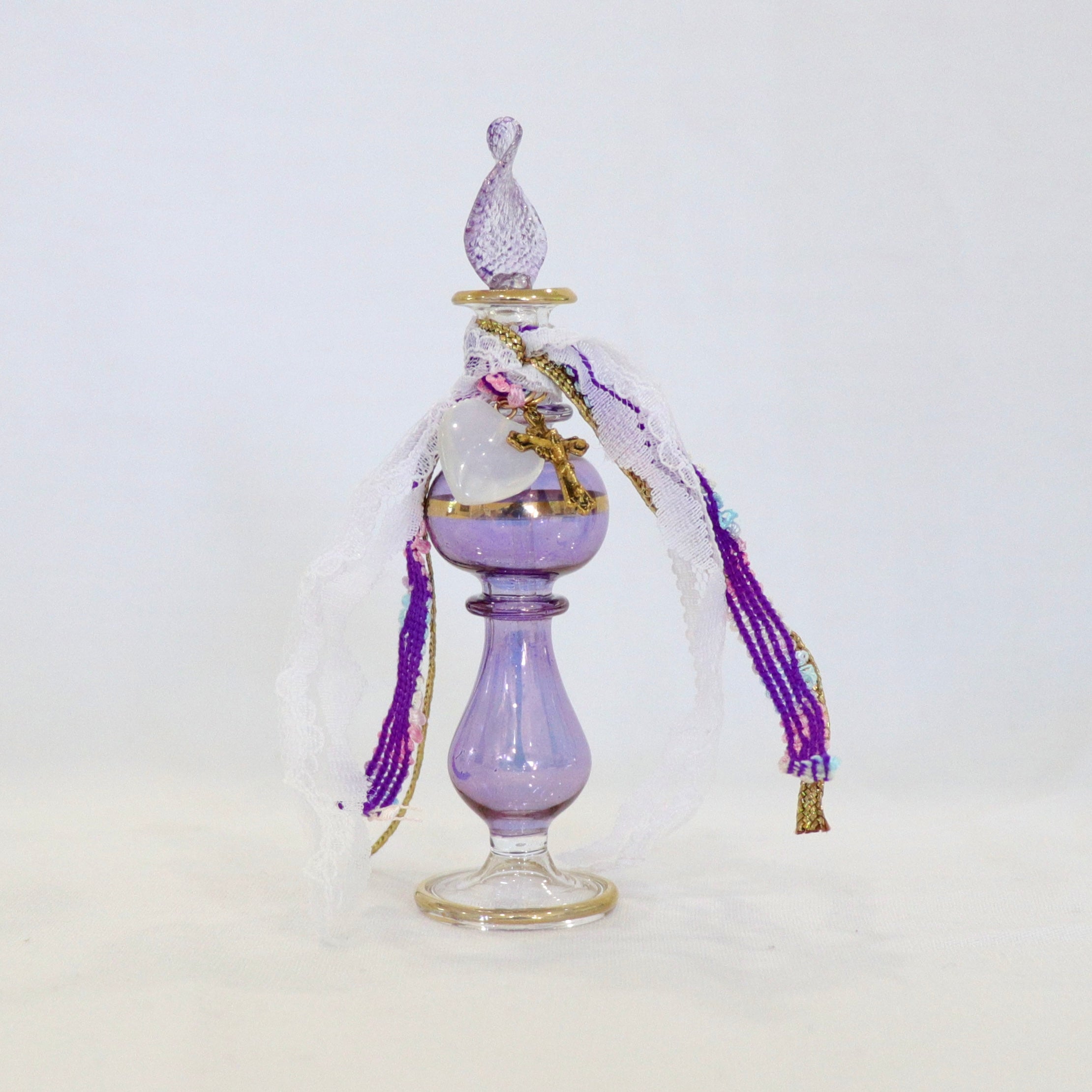 Gold Crucifix with Heart in Purple and Gold | Handmade Holy Water Vessel