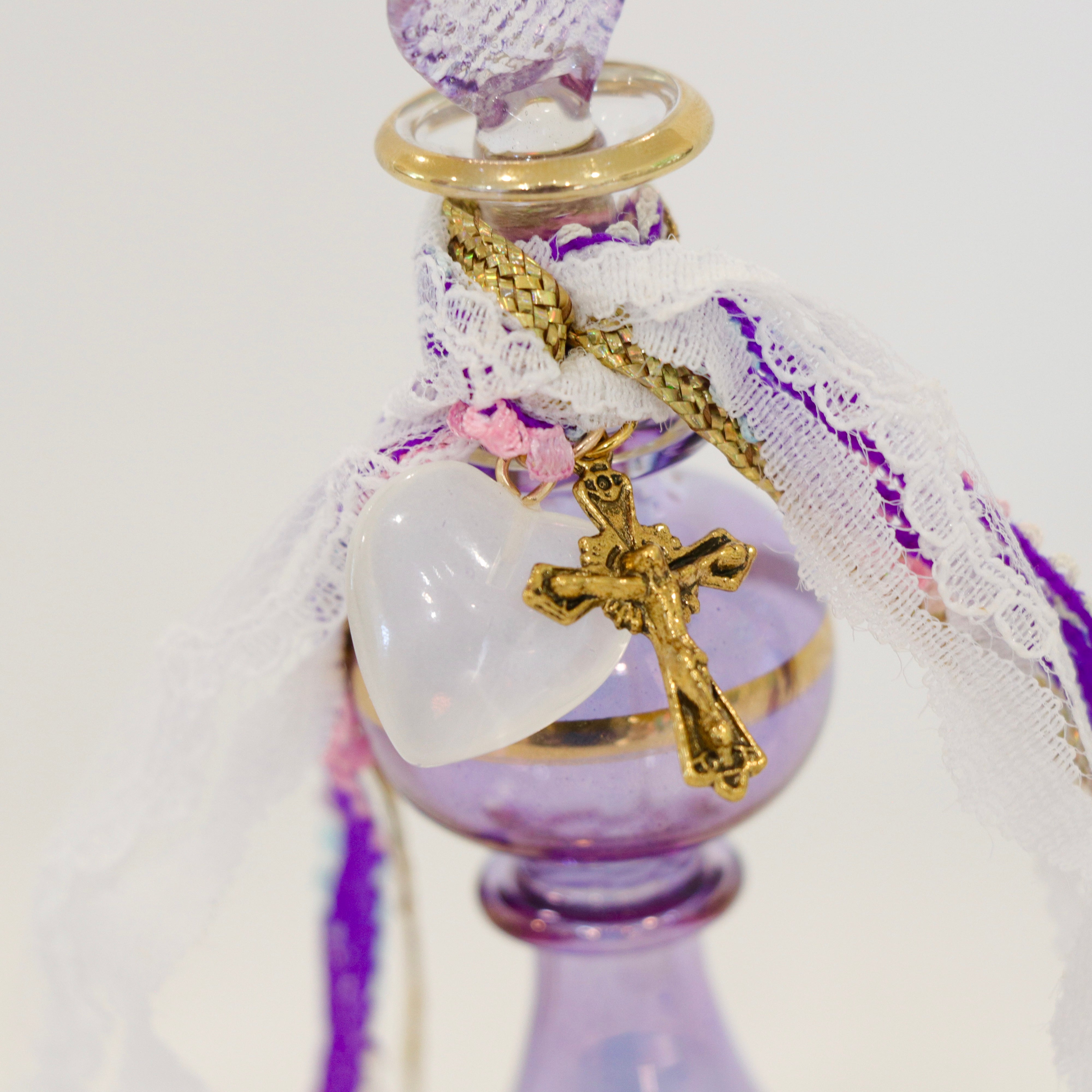 Gold Crucifix with Heart in Purple and Gold | Handmade Holy Water Vessel