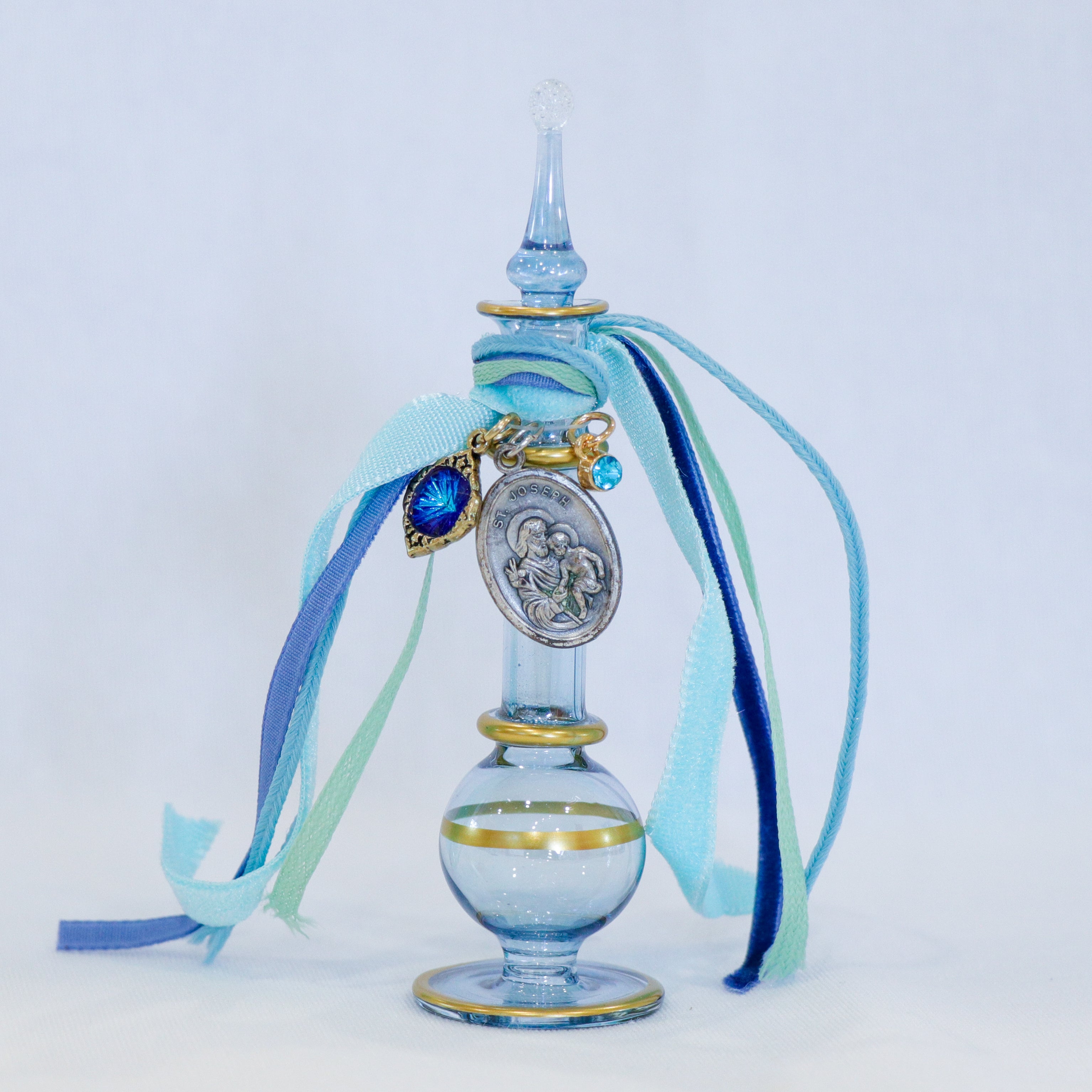 St. Joseph in Blues and Teals | Handmade Holy Water Vessel