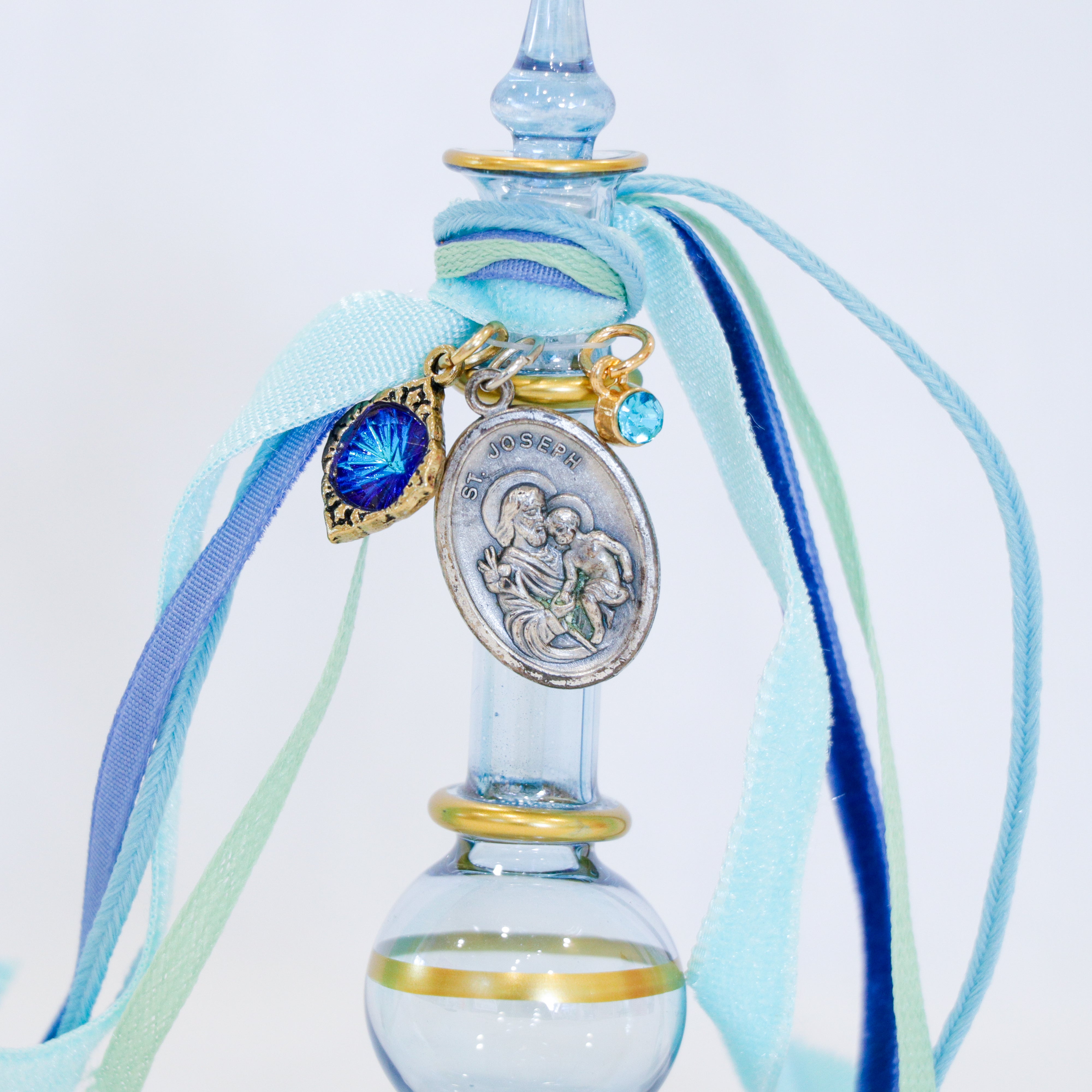 St. Joseph in Blues and Teals | Handmade Holy Water Vessel