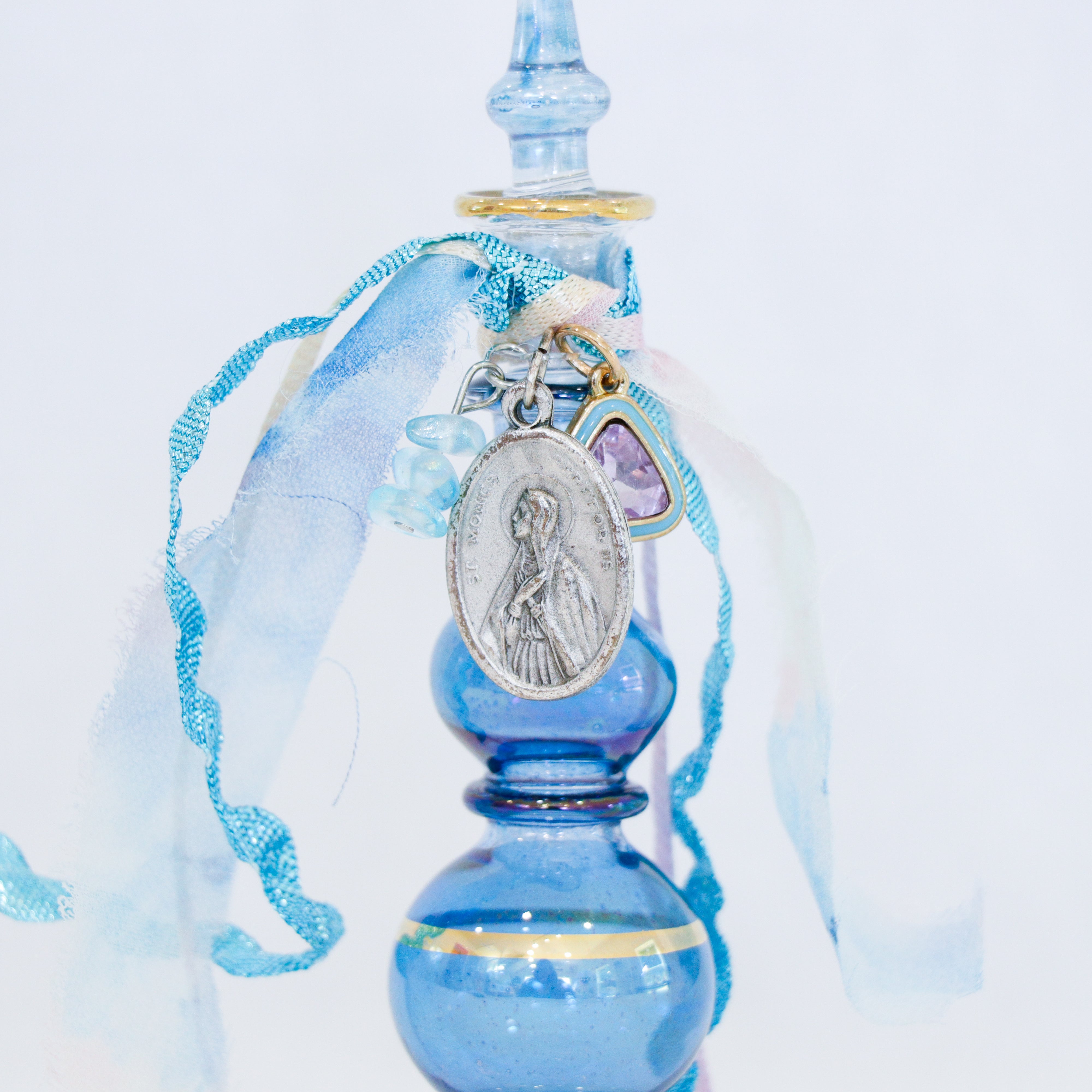 St. Monica in Blues and Purple | Handmade Holy Water Vessel