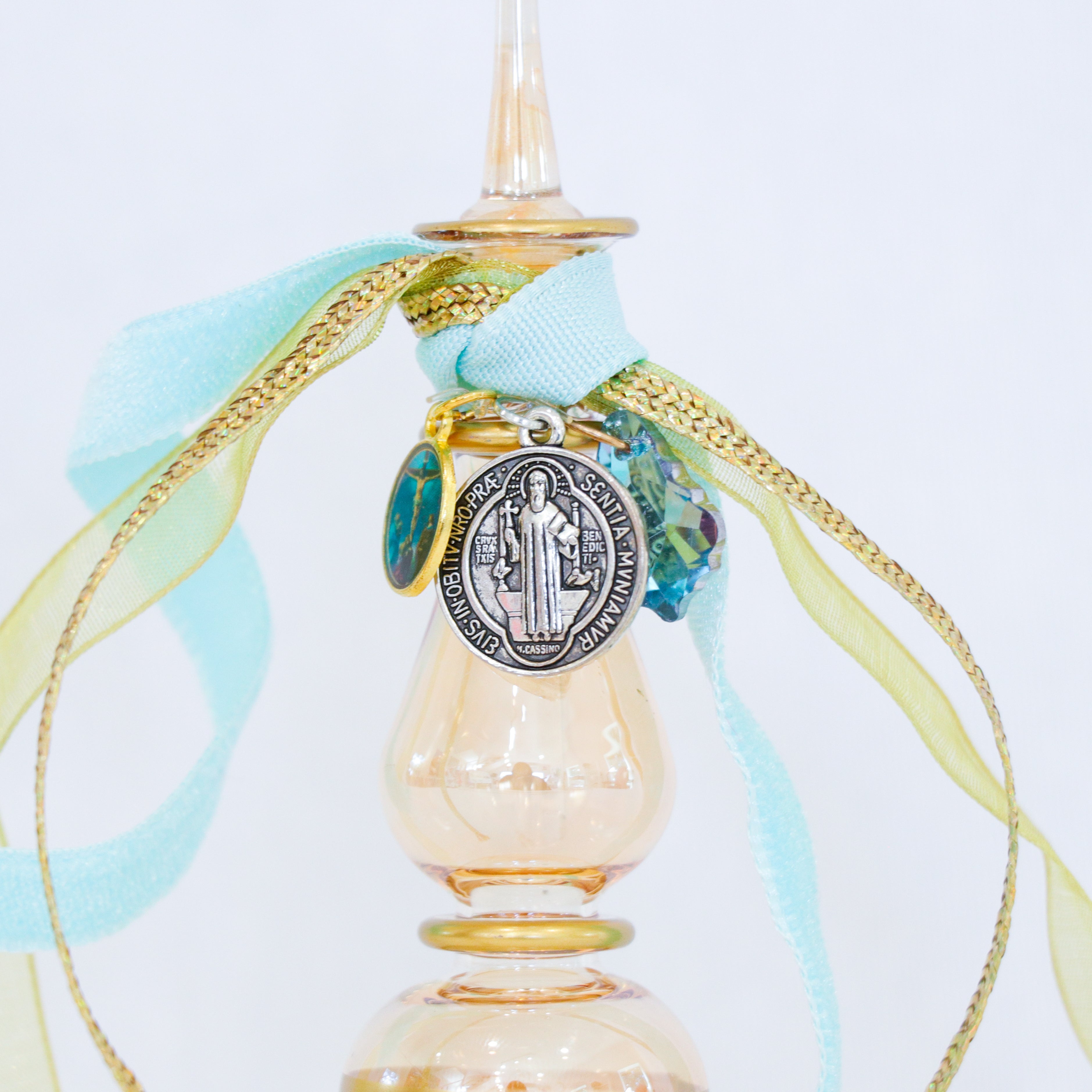 St. Benedict in Golds and Blue | Handmade Holy Water Vessel