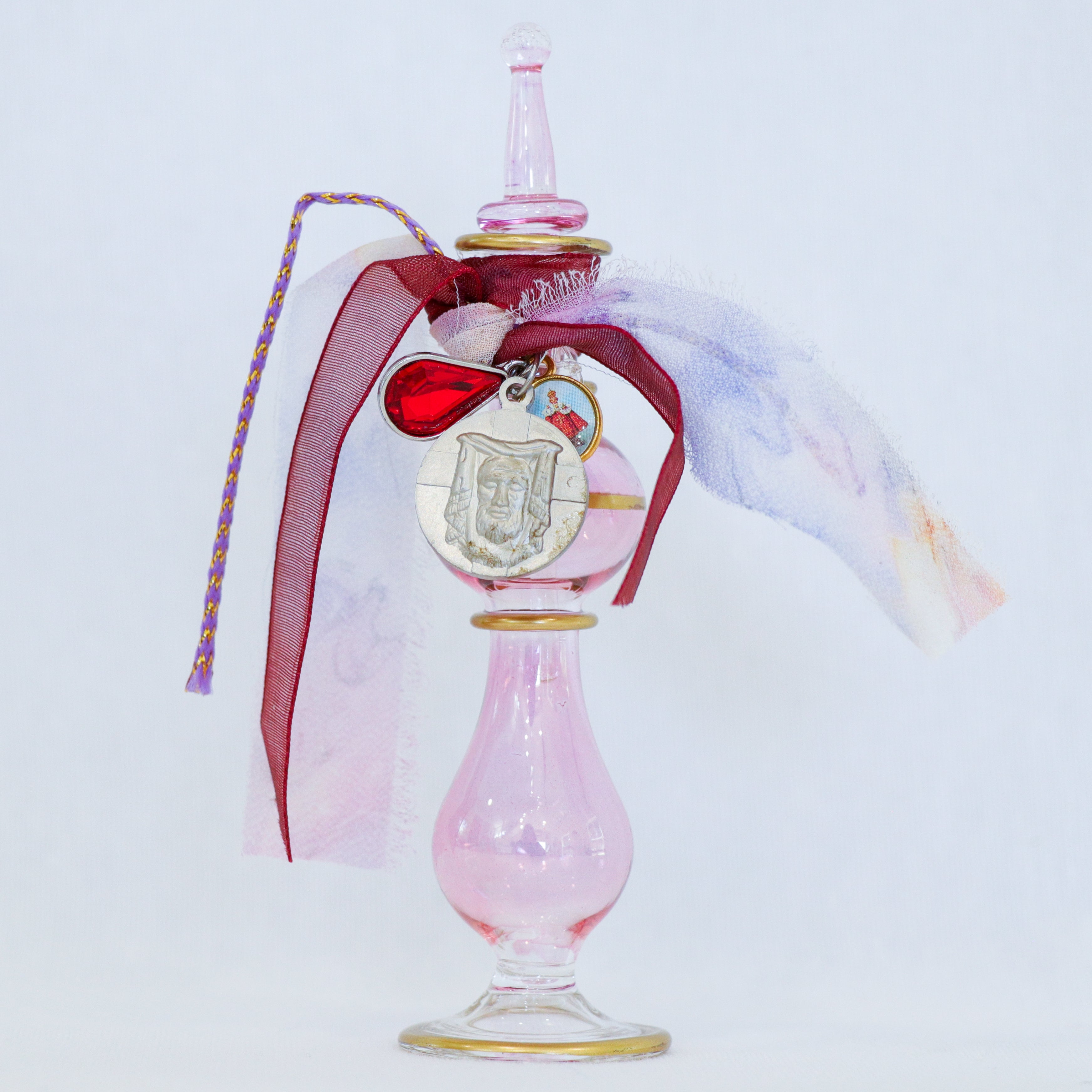 Shroud of Turin in Purples and Red  | Handmade Holy Water Vessel