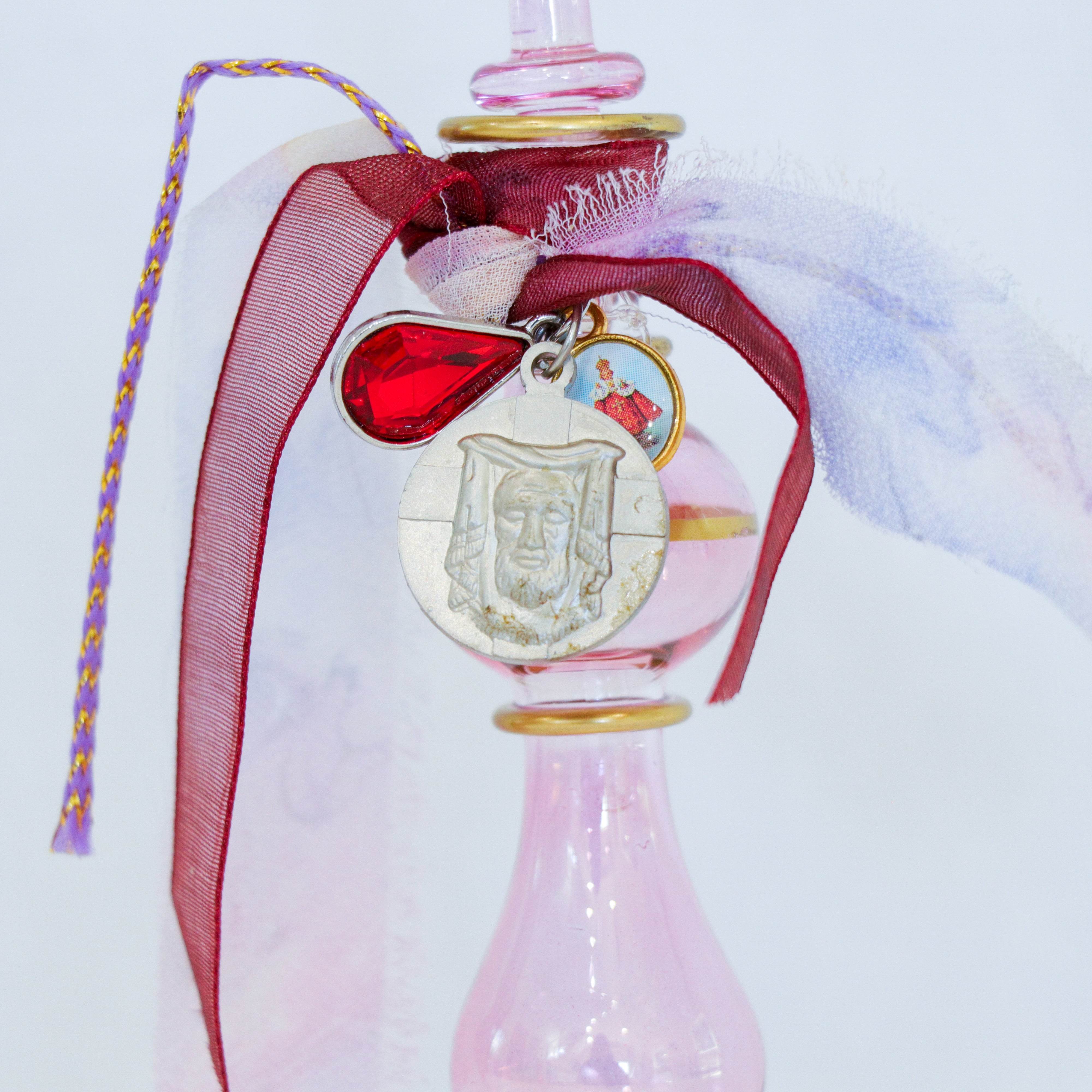 Shroud of Turin in Purples and Red  | Handmade Holy Water Vessel