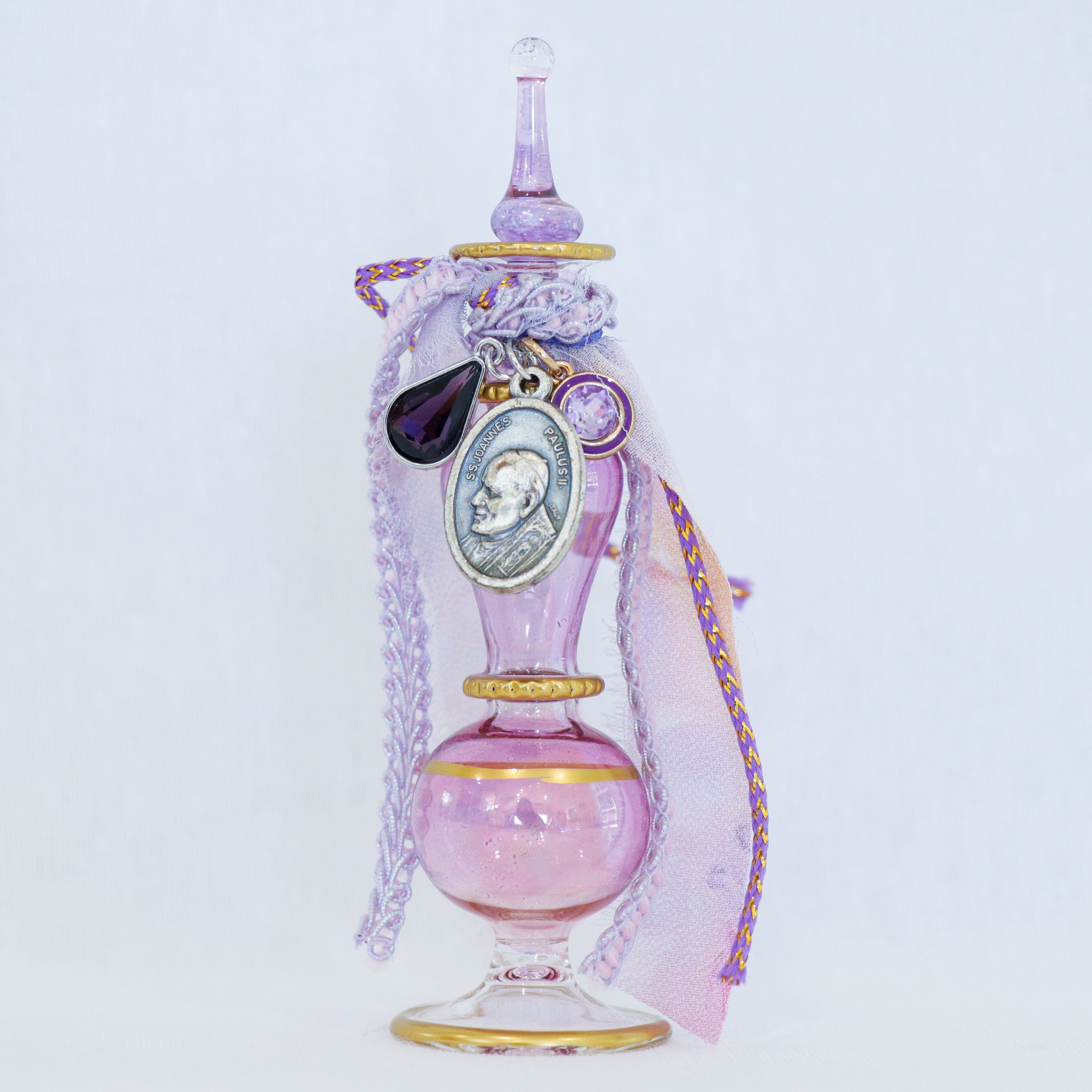 St. Pope John Paul II in Purples and Golds  | Handmade Holy Water Vessel