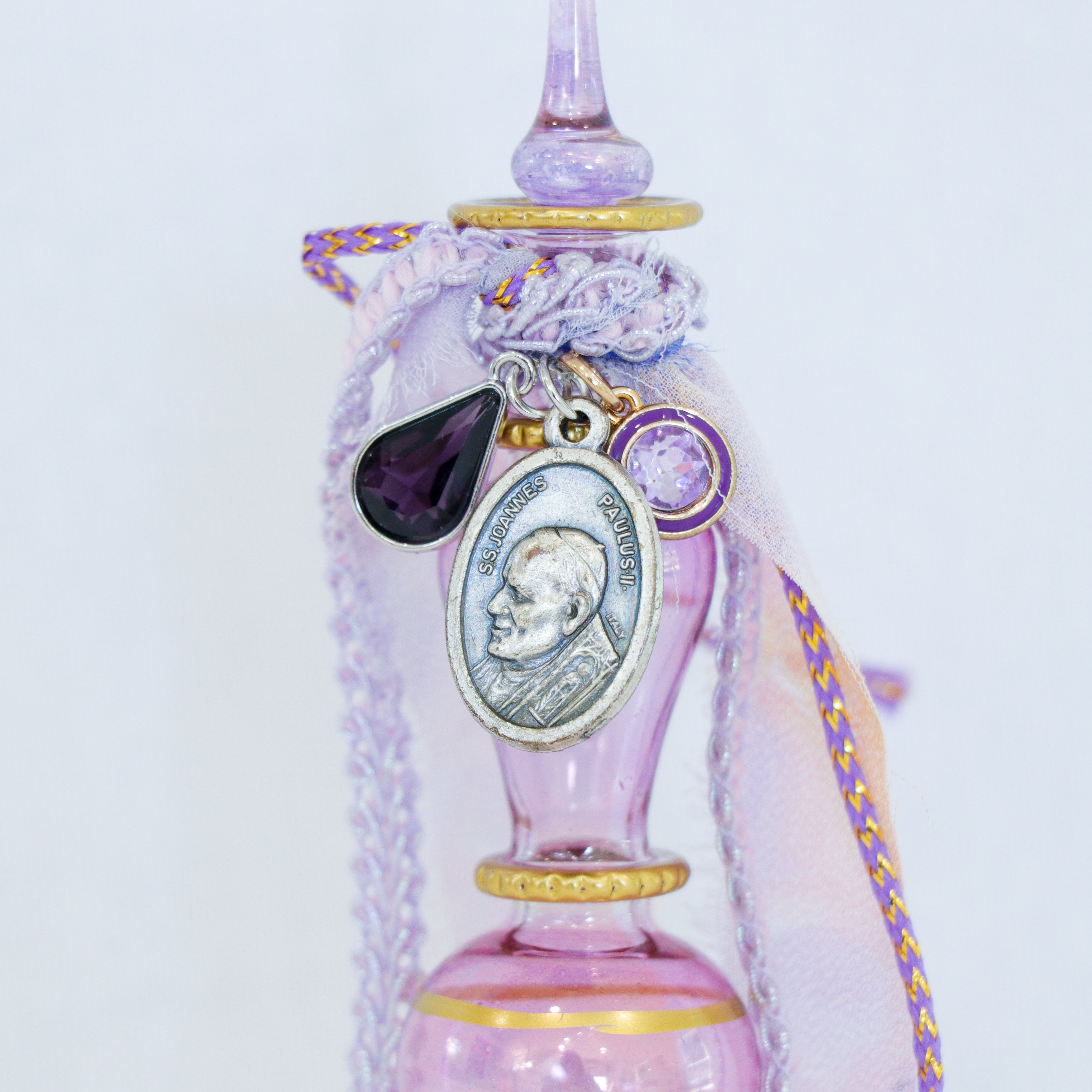 St. Pope John Paul II in Purples and Golds  | Handmade Holy Water Vessel