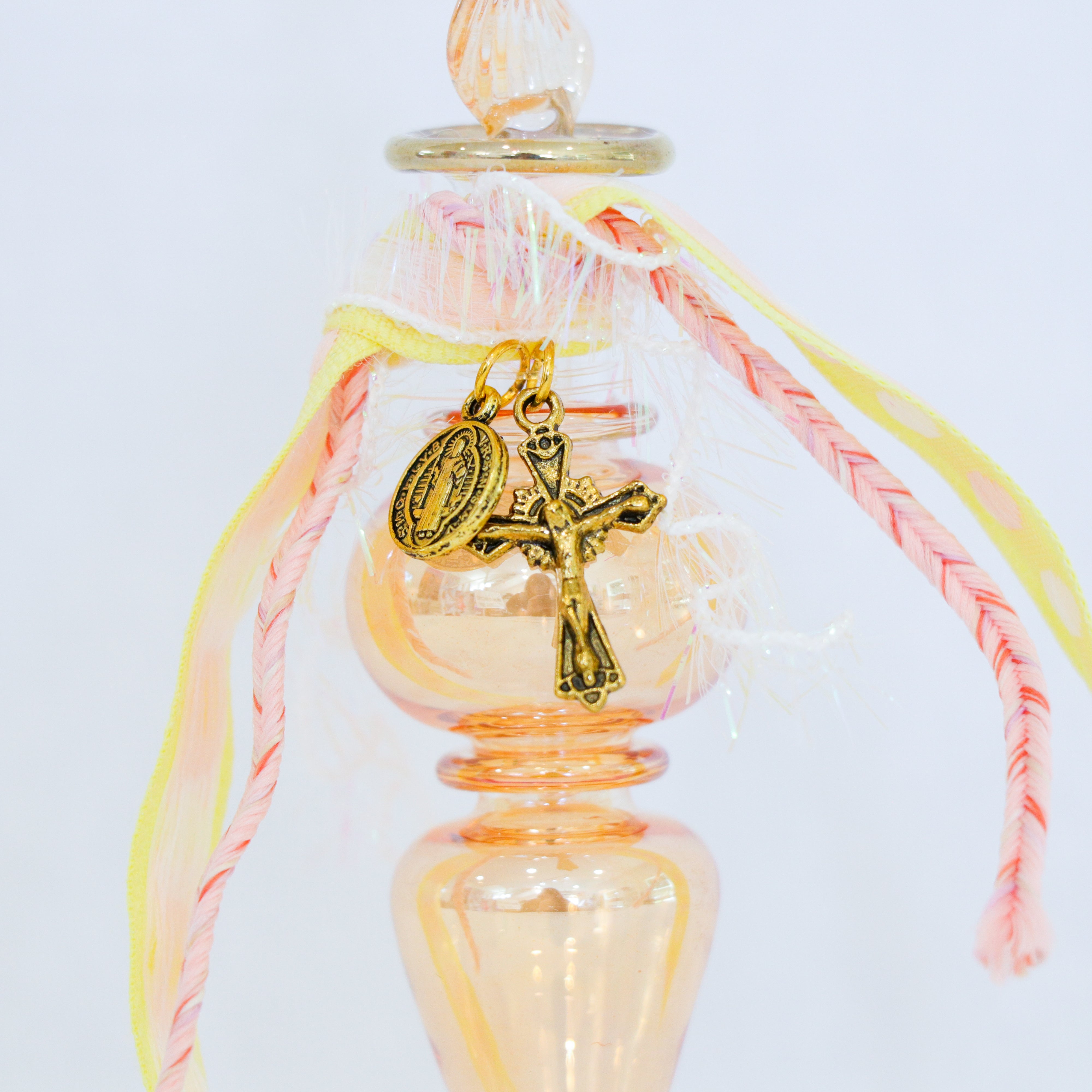Cross of Christ and St. Benedict in Golds  | Handmade Holy Water Vessel