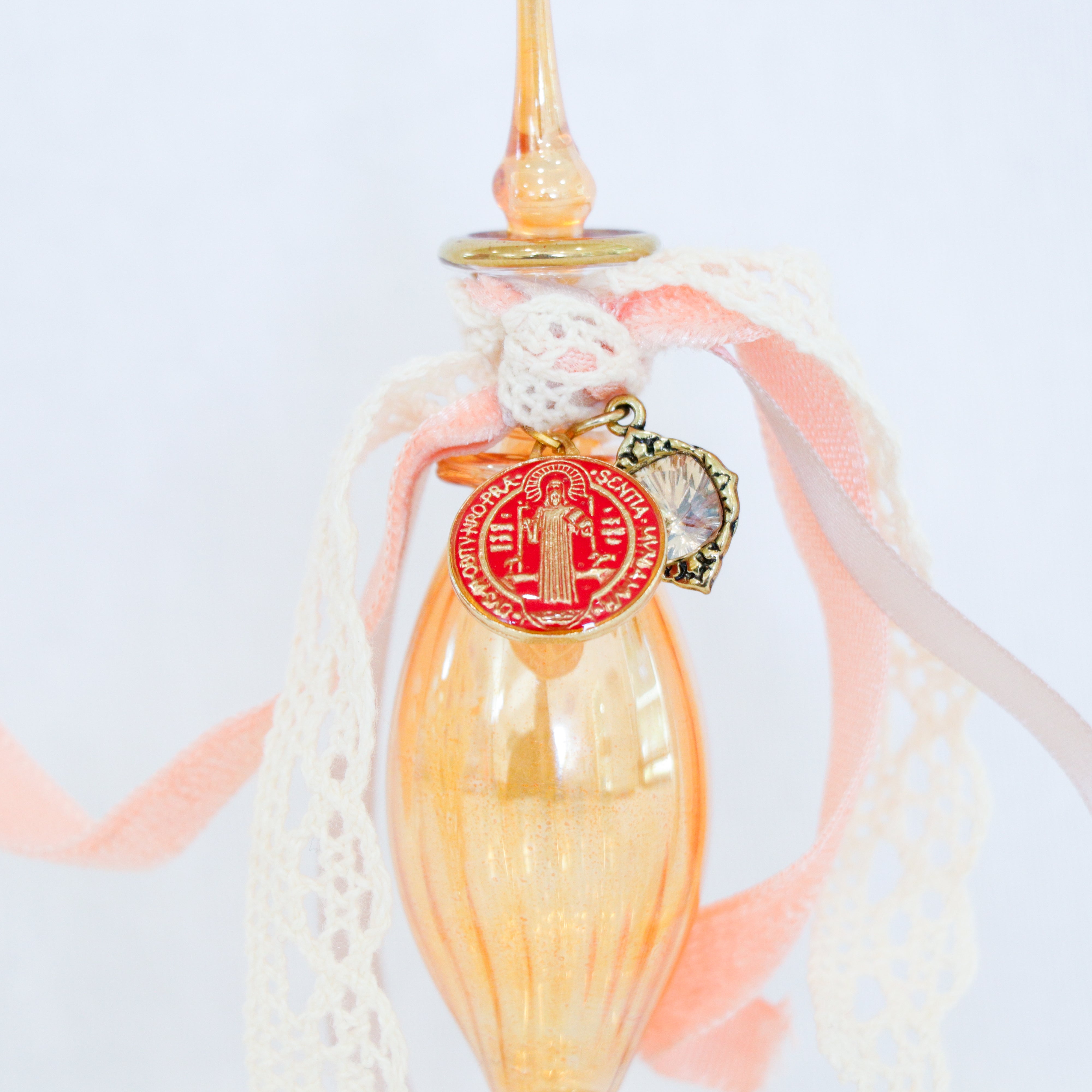St. Benedict in Reds and Golds  | Handmade Holy Water Vessel