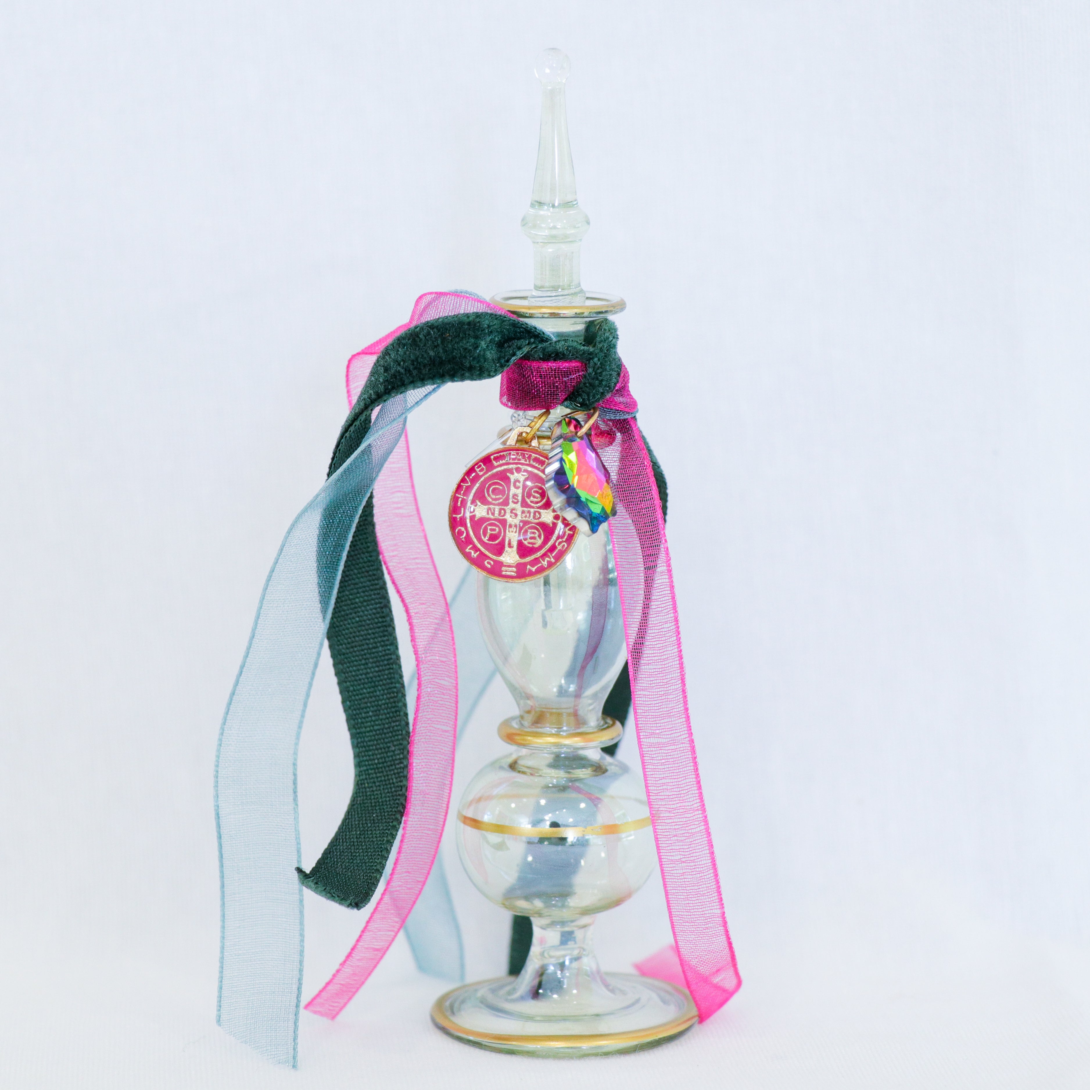 St. Benedict in Pink and Green  | Handmade Holy Water Vessel