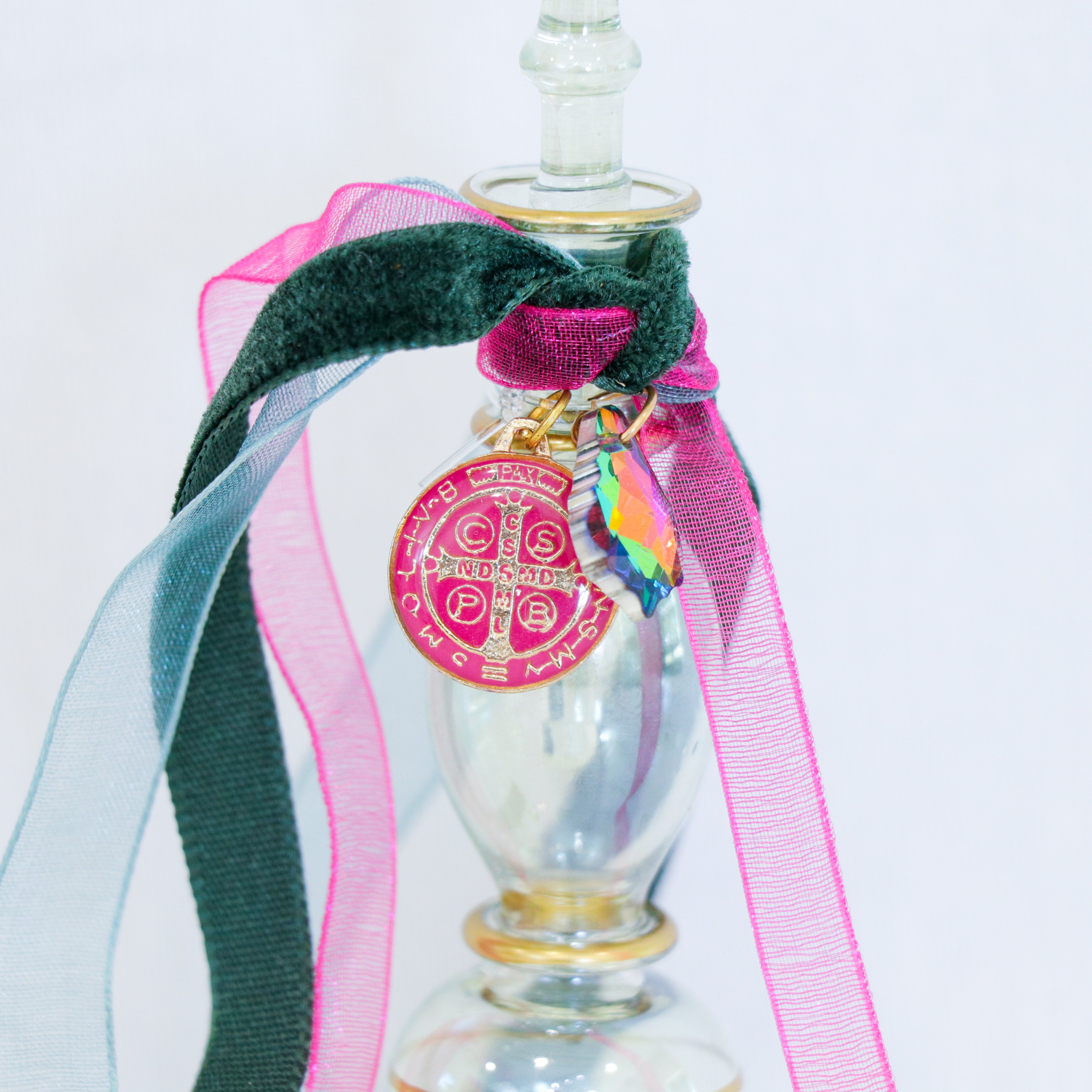 St. Benedict in Pink and Green  | Handmade Holy Water Vessel