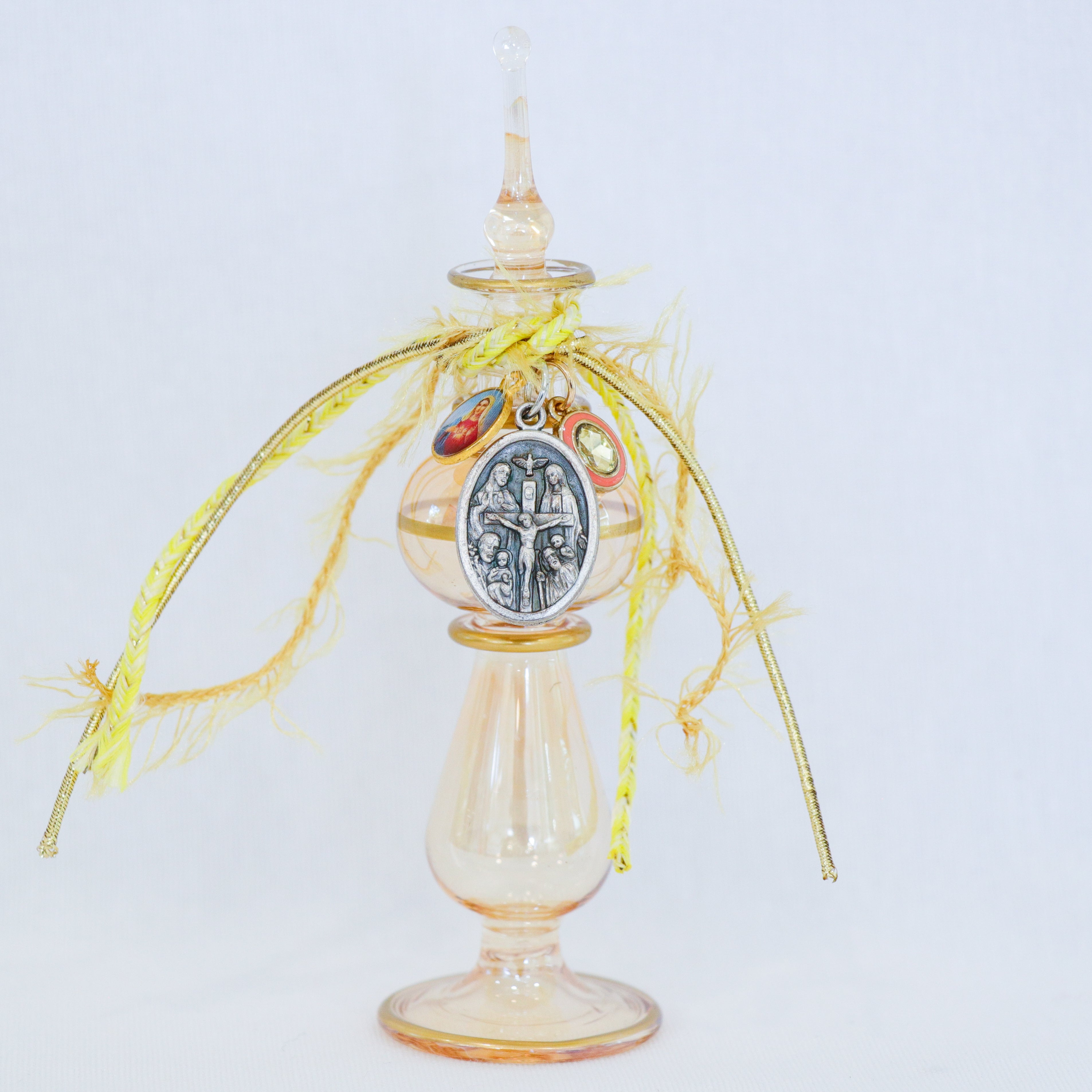 Holy Trinity with Immaculate Heart in Yellow and Gold  | Handmade Holy Water Vessel