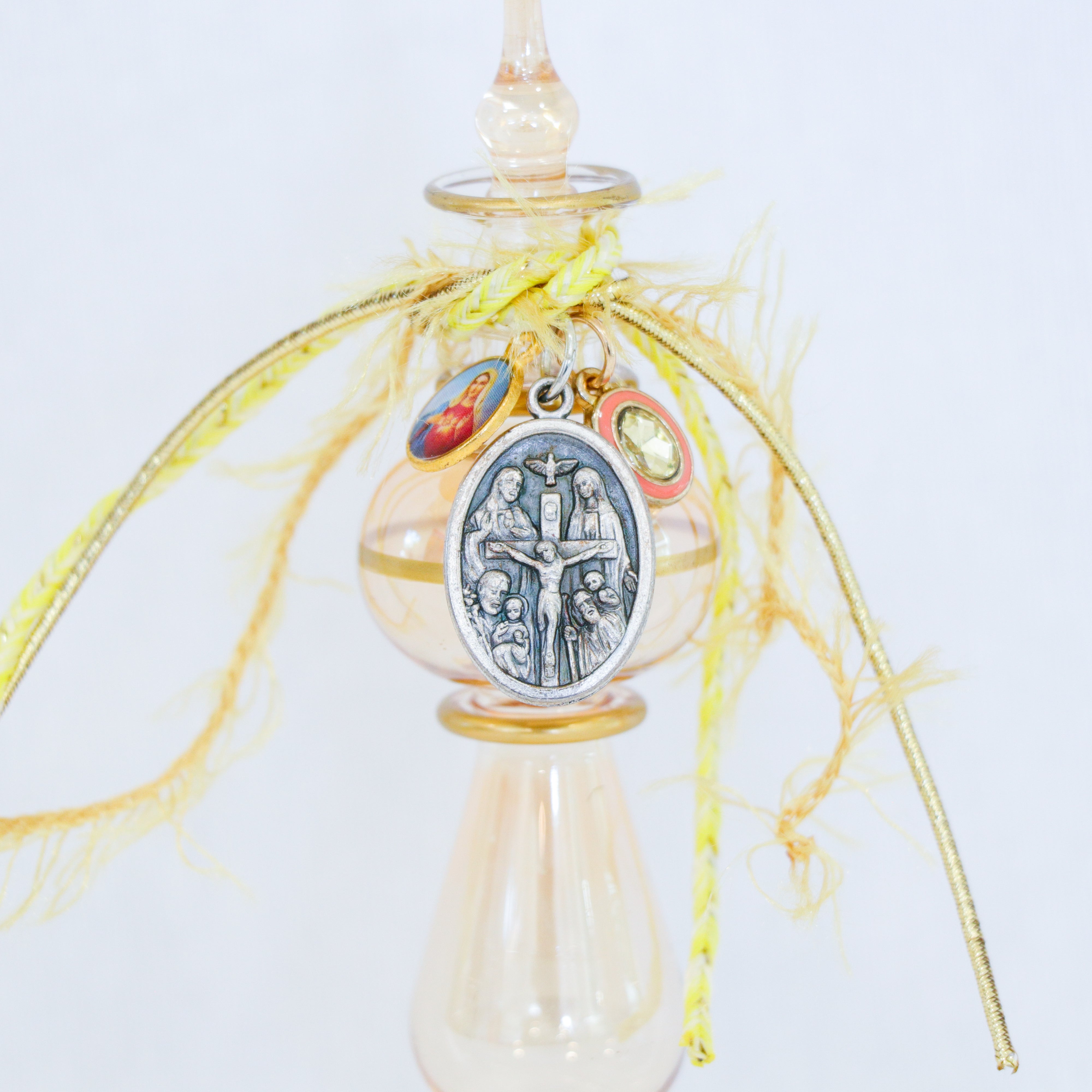 Holy Trinity with Immaculate Heart in Yellow and Gold  | Handmade Holy Water Vessel