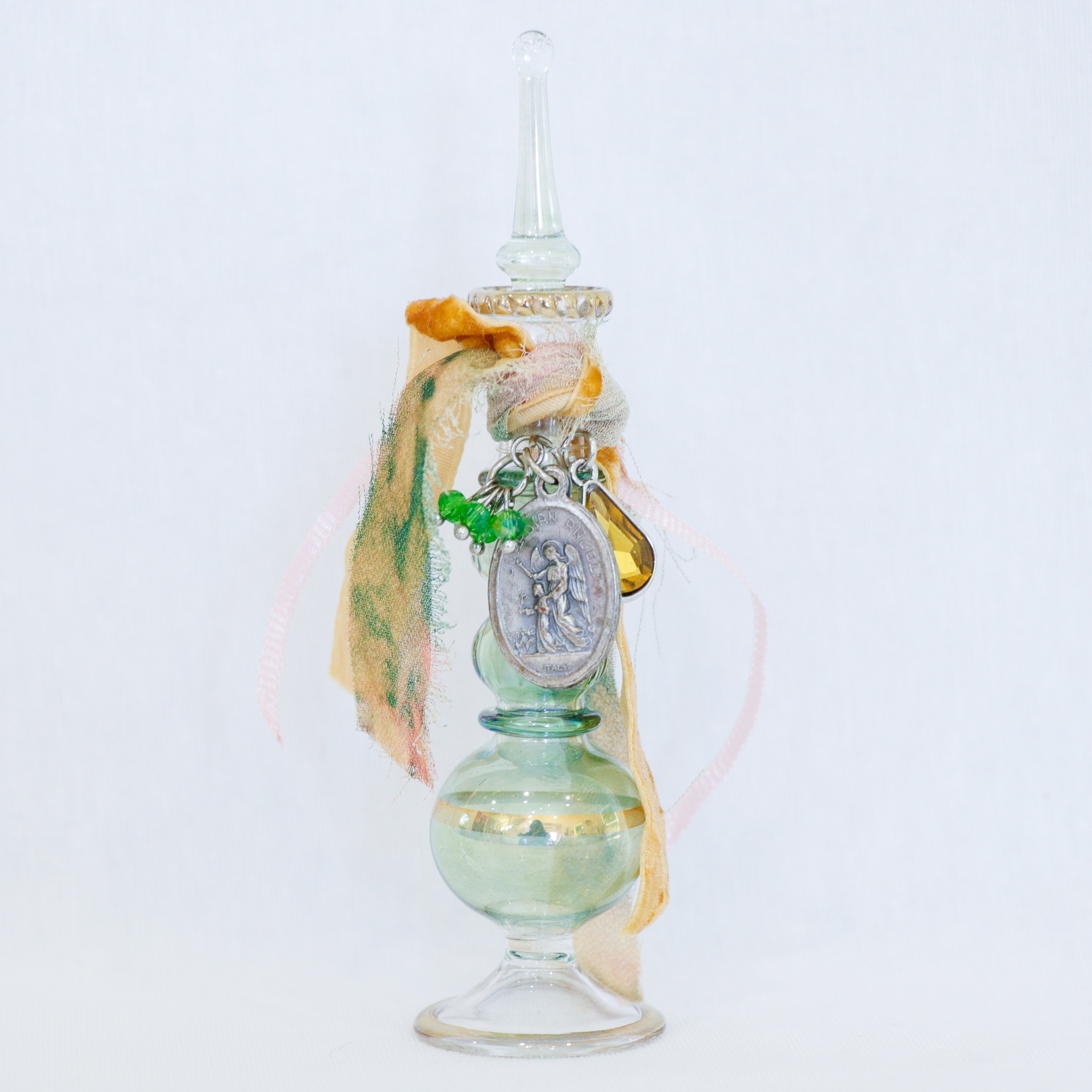 Guardian Angel in Greens and Golds  | Handmade Holy Water Vessel