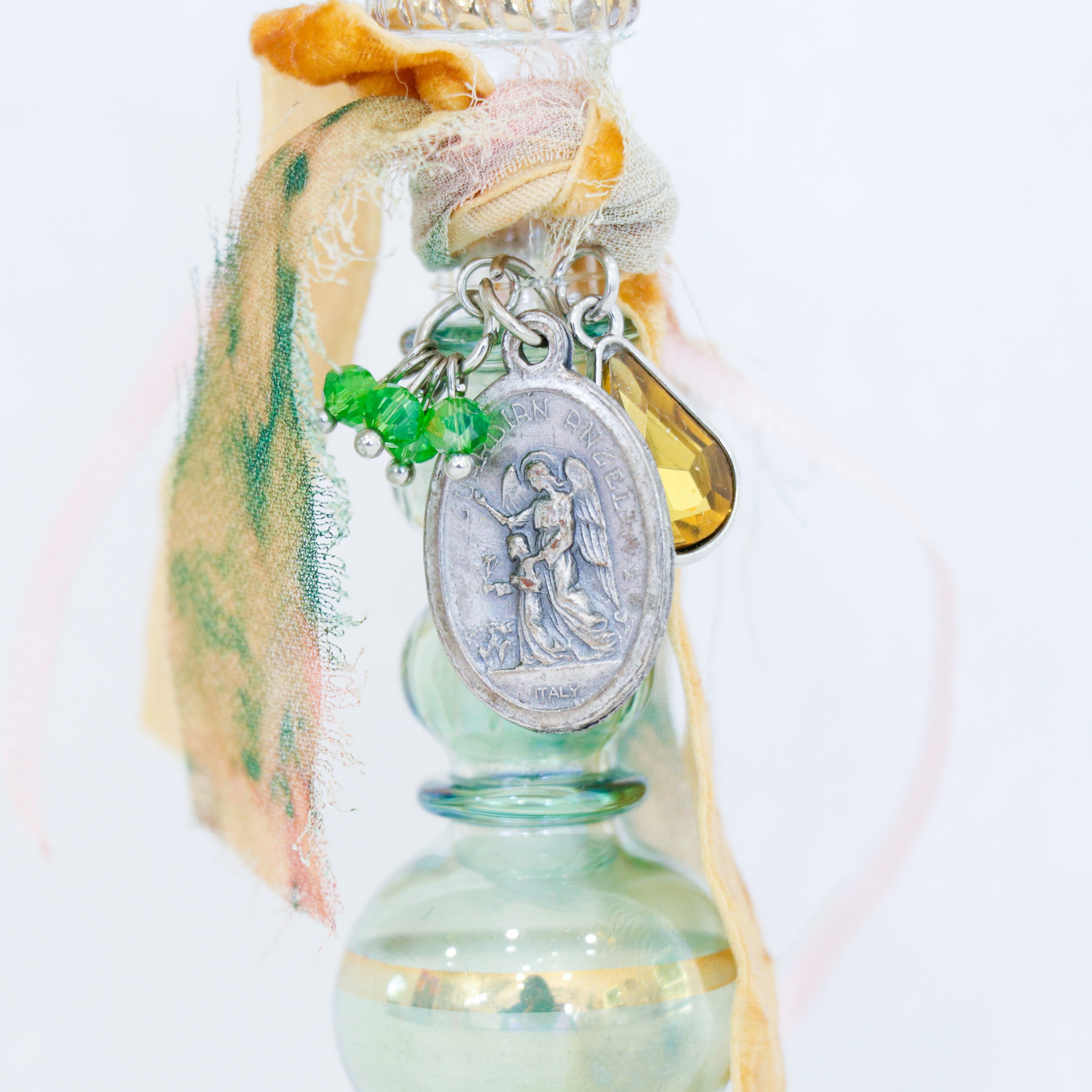 Guardian Angel in Greens and Golds  | Handmade Holy Water Vessel