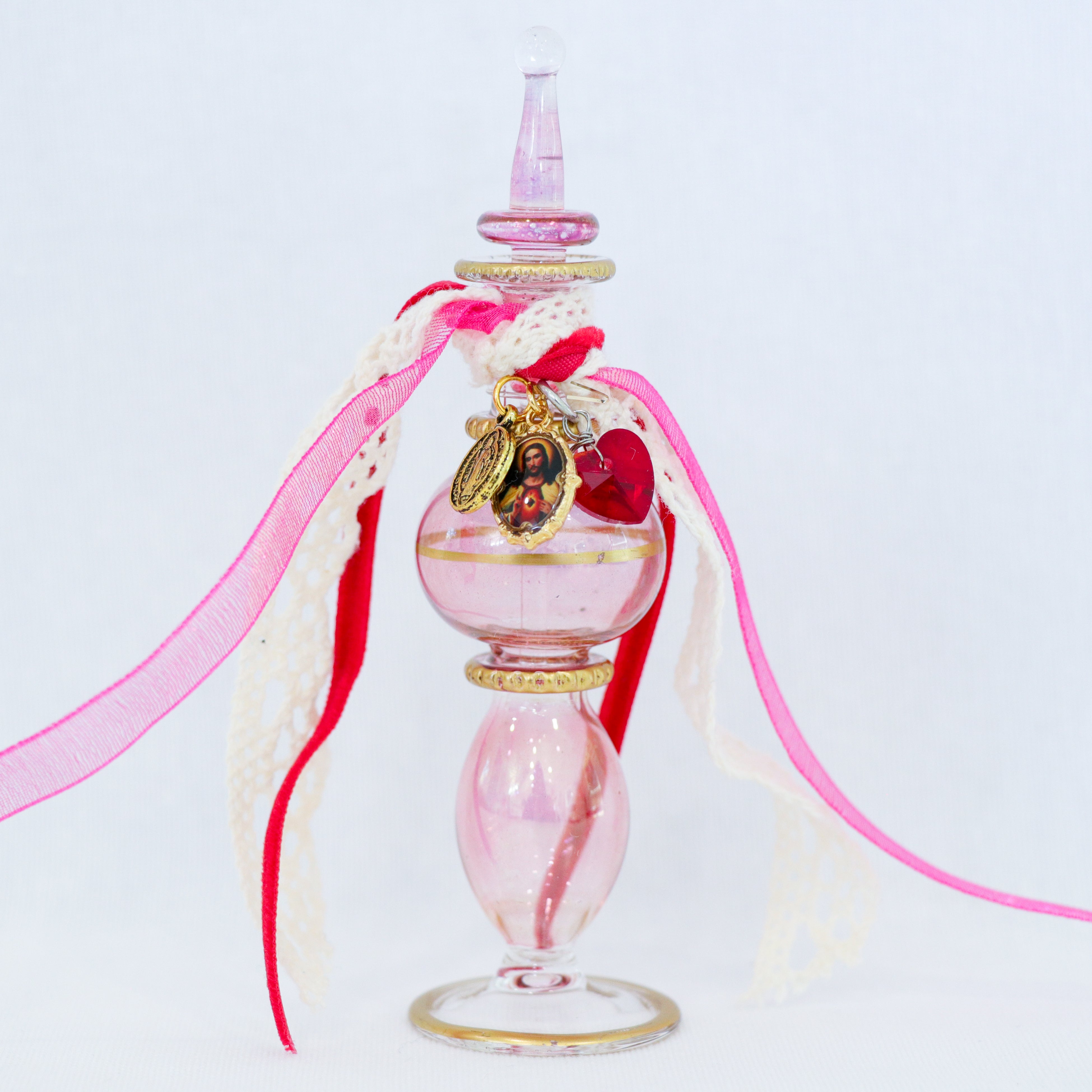 Sacred Heart of Jesus in Pink and White | Handmade Holy Water Vessel