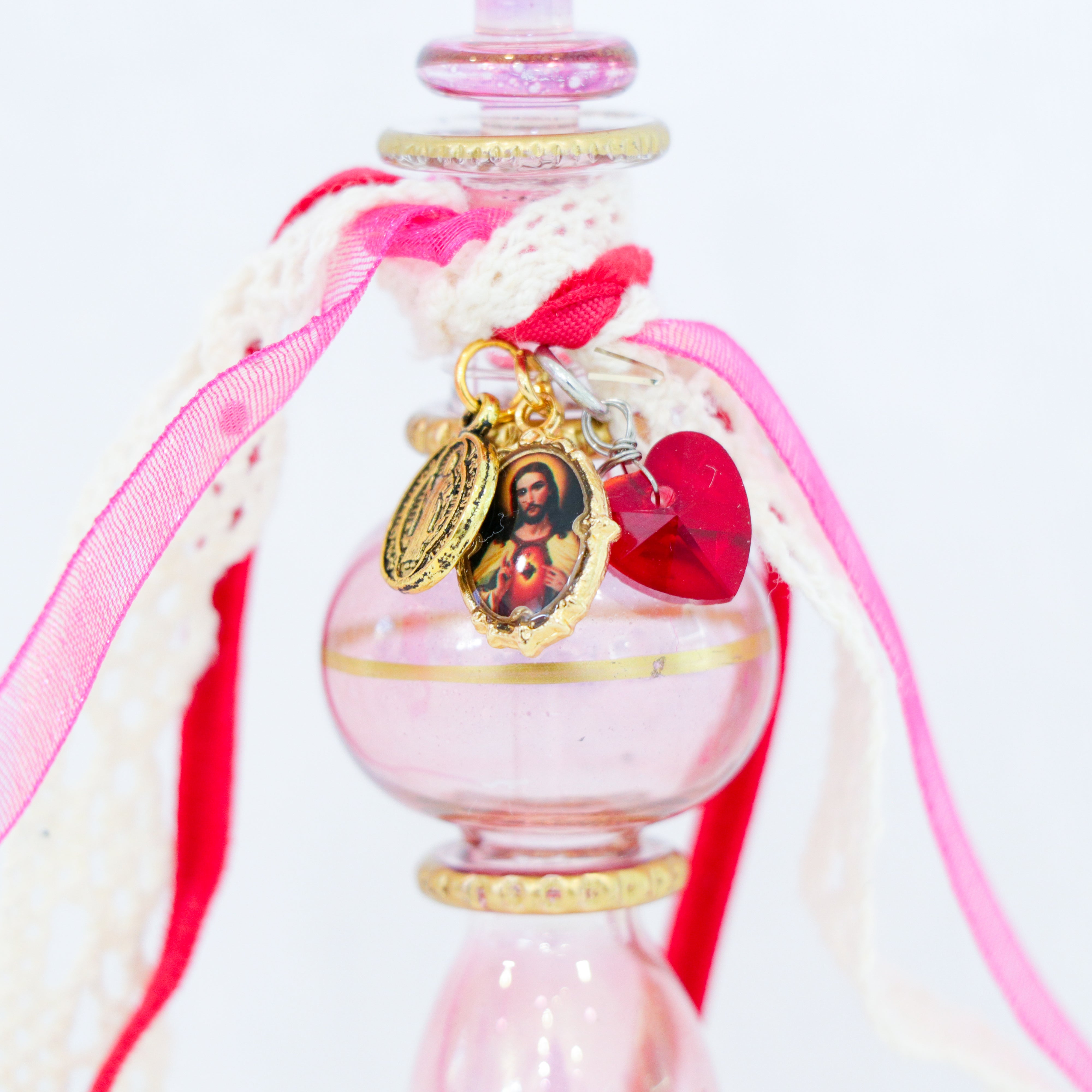 Sacred Heart of Jesus in Pink and White | Handmade Holy Water Vessel