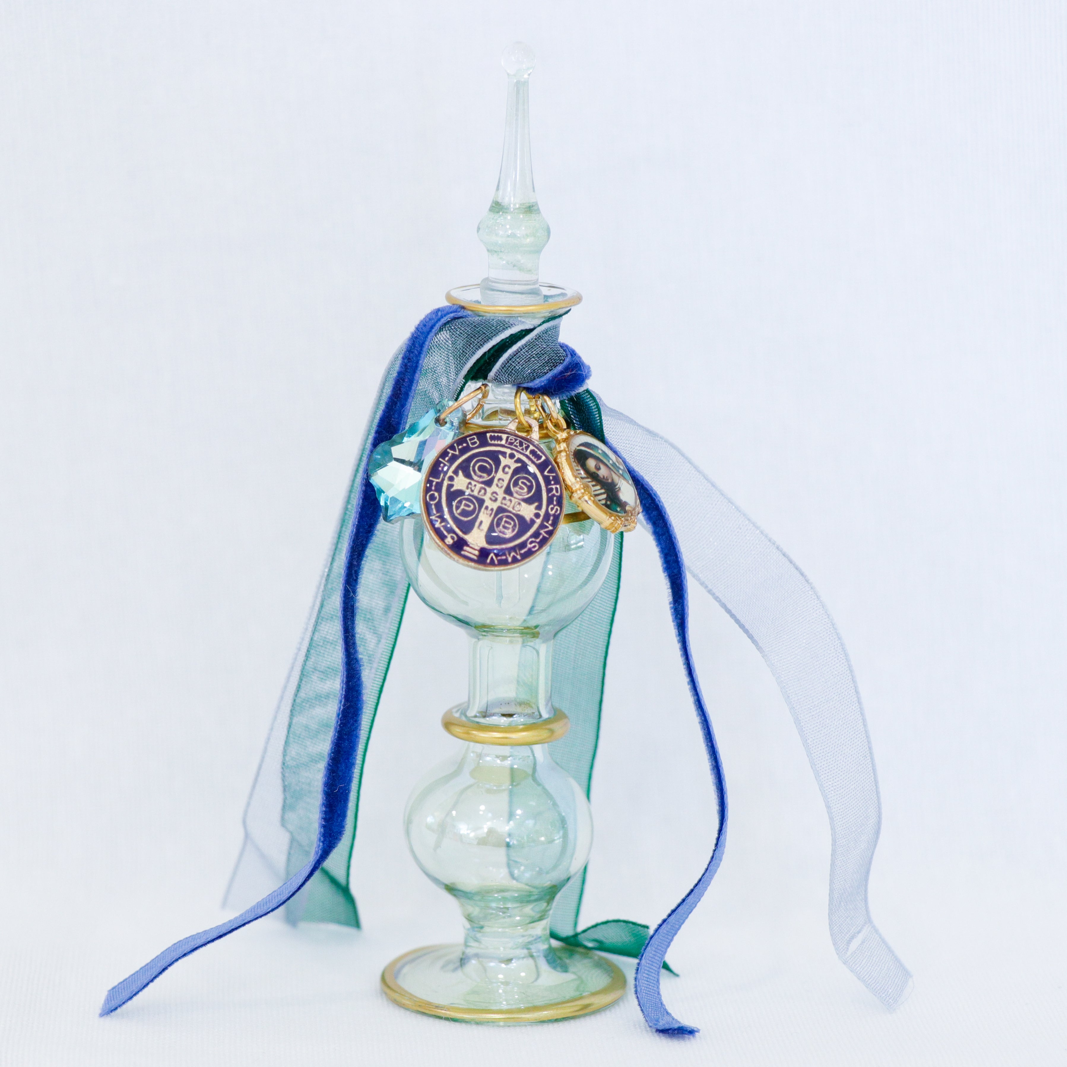Our Lady of Guadalupe and St. Benedict in Blues | Handmade Holy Water Vessel