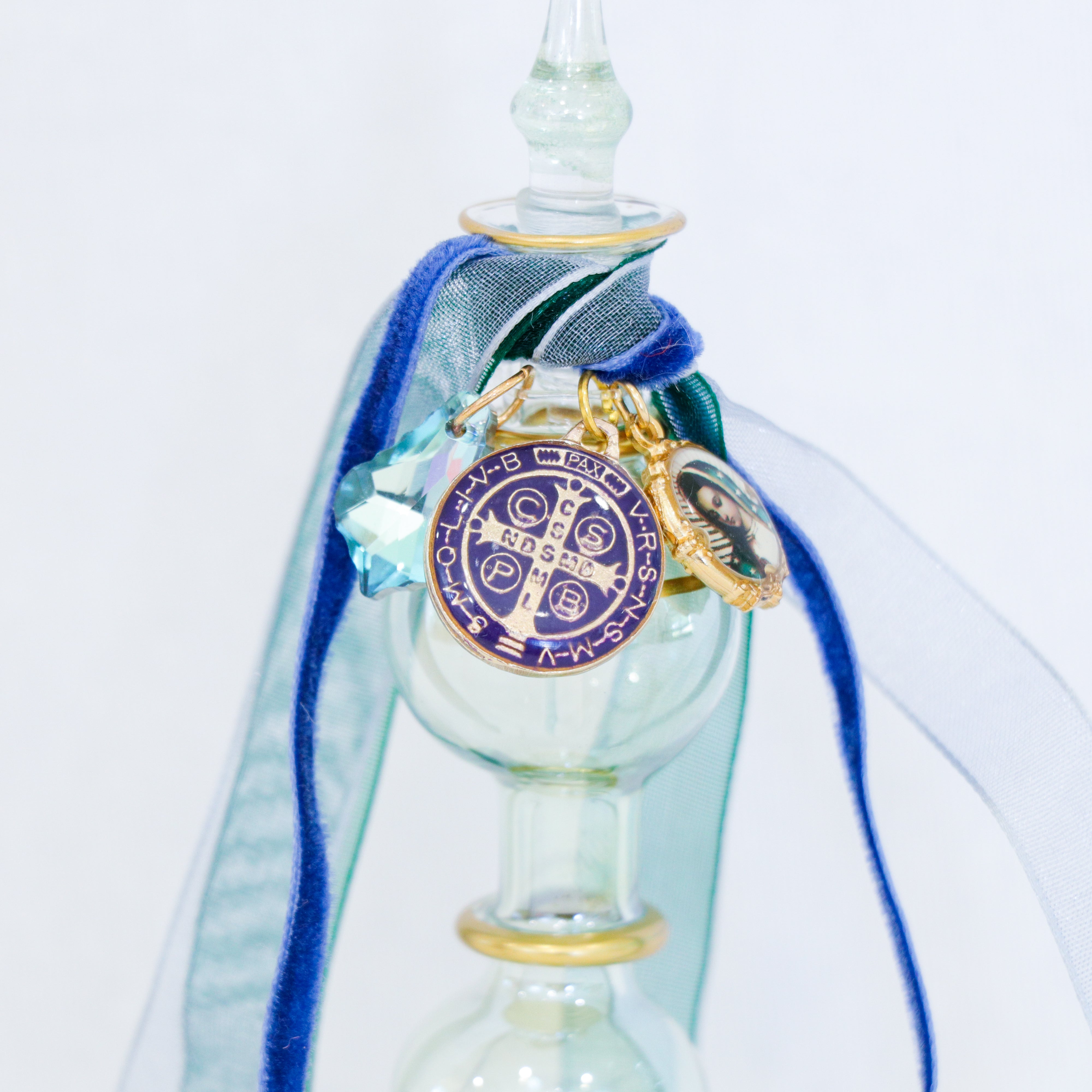 Our Lady of Guadalupe and St. Benedict in Blues | Handmade Holy Water Vessel