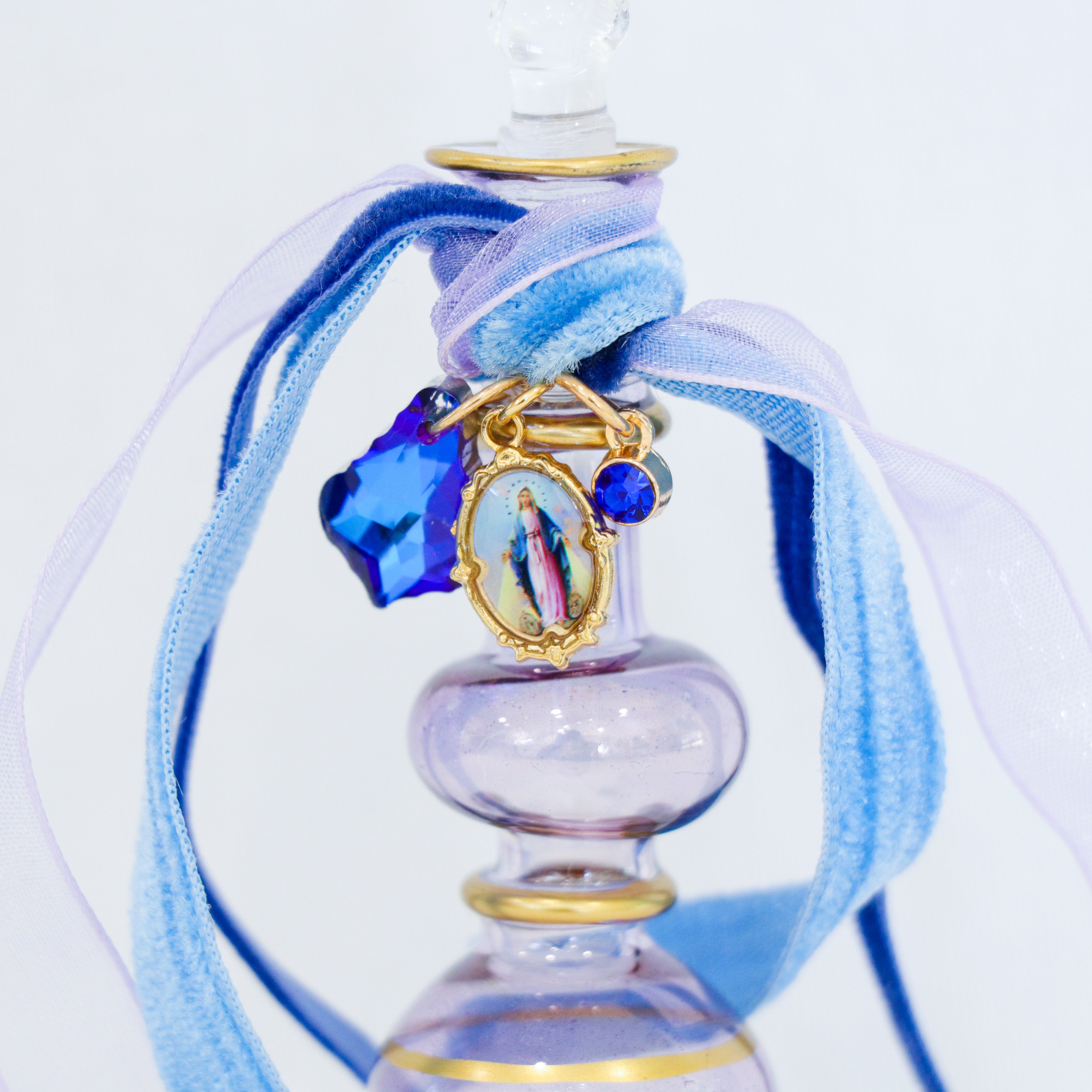 Our Lady of Lourdes in Blues and Purples | Handmade Holy Water Vessel