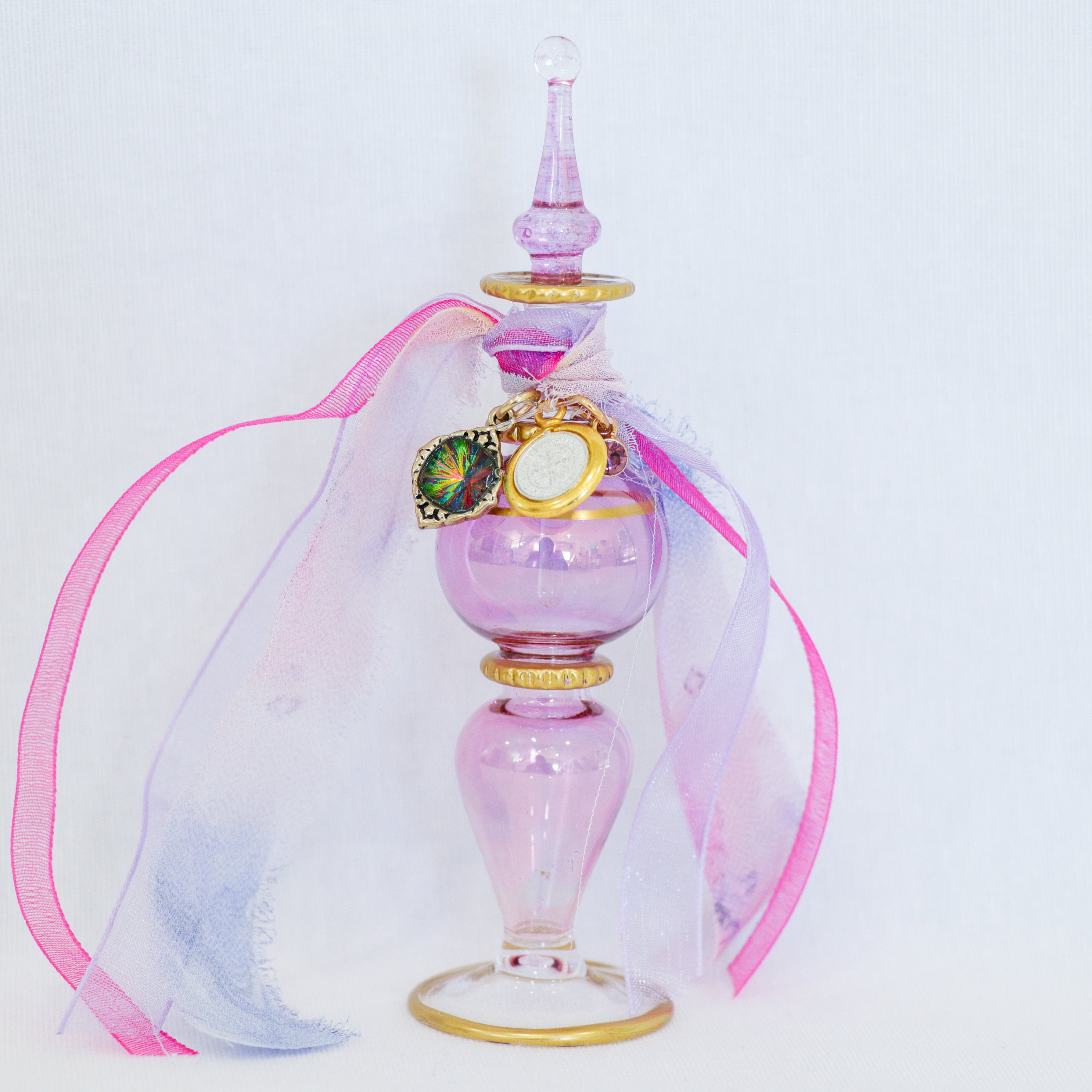 St. Benedict Mother of Pearl in Purples and Pinks| Handmade Holy Water Vessel