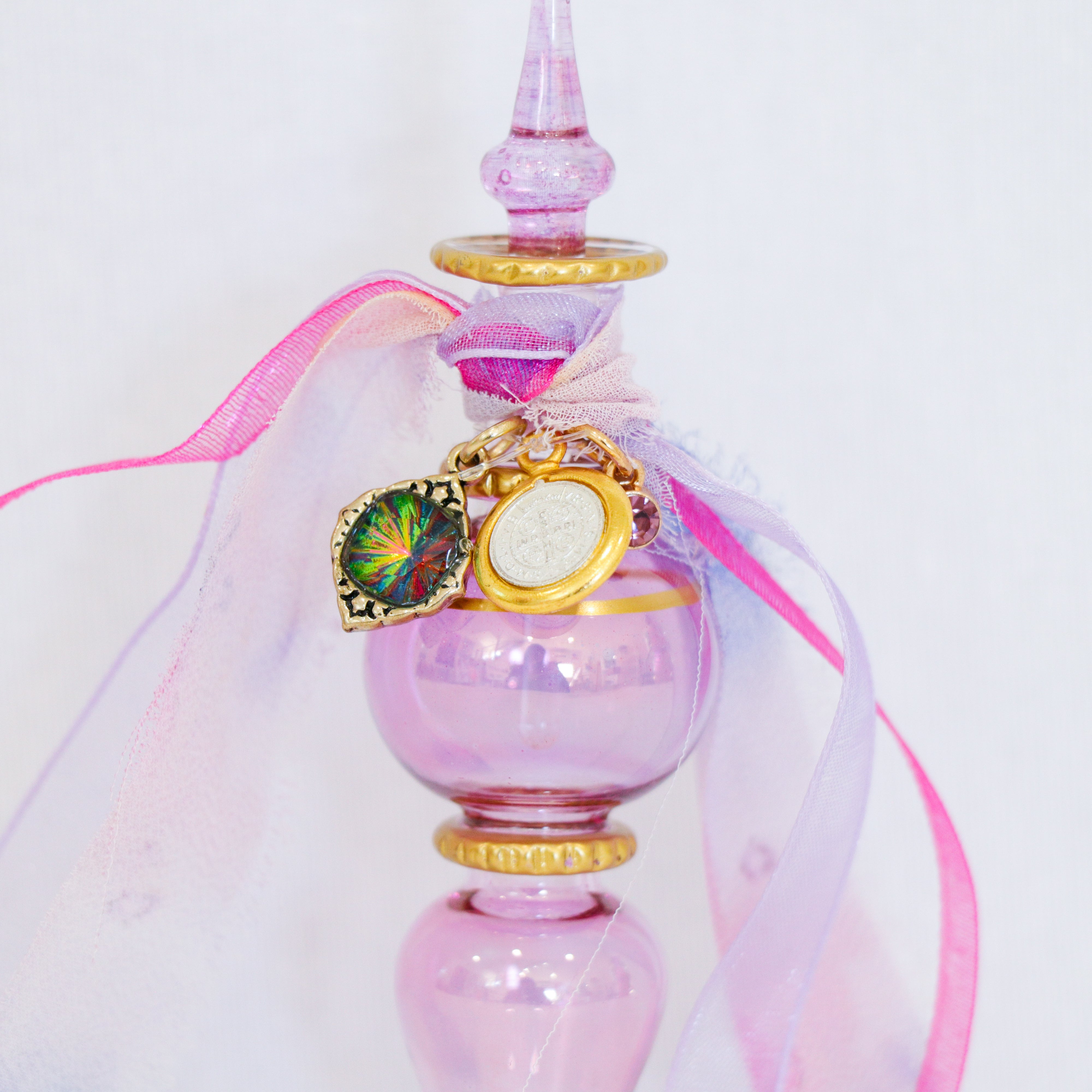 St. Benedict Mother of Pearl in Purples and Pinks| Handmade Holy Water Vessel