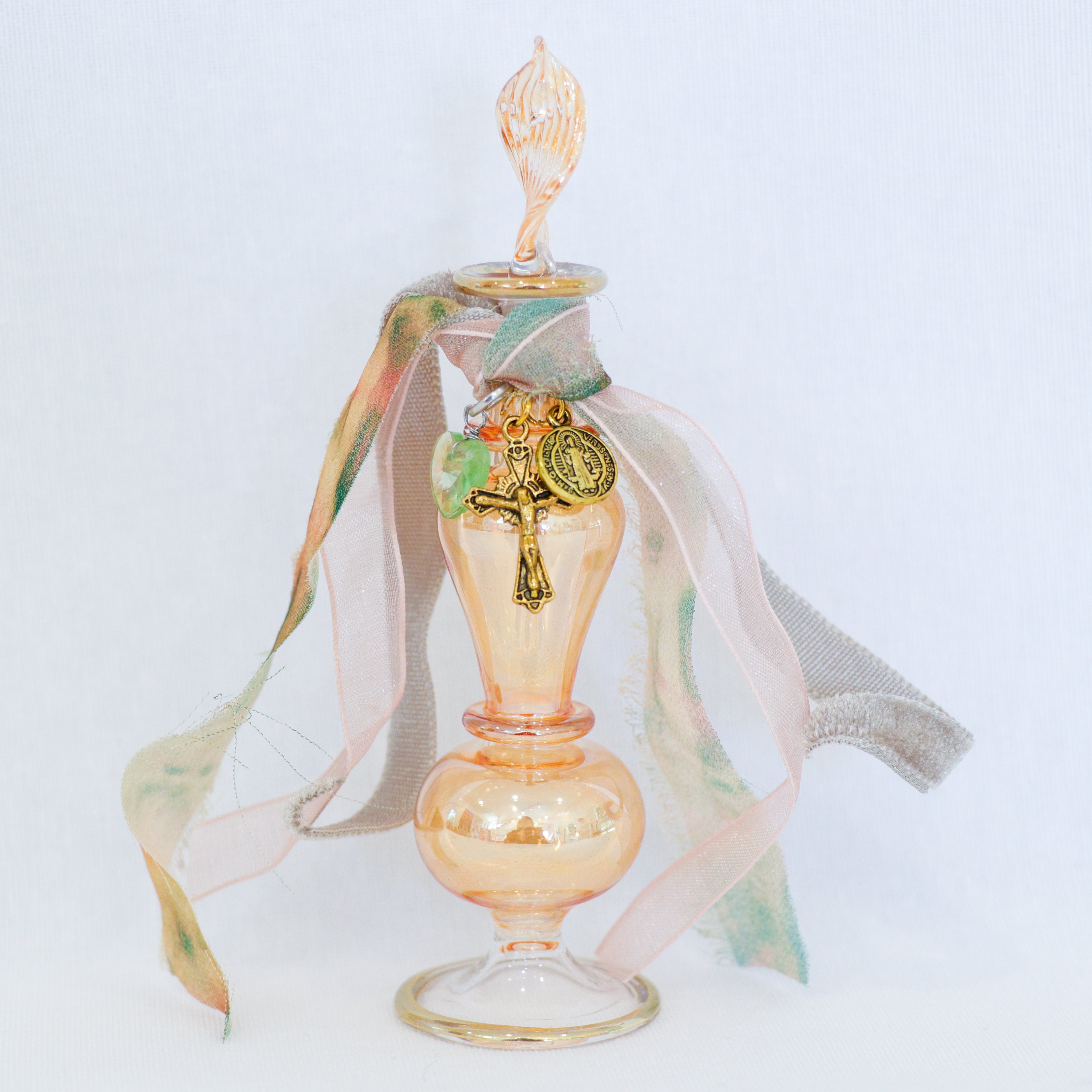 Cross of Christ and St. Benedict in Peach | Handmade Holy Water Vessel