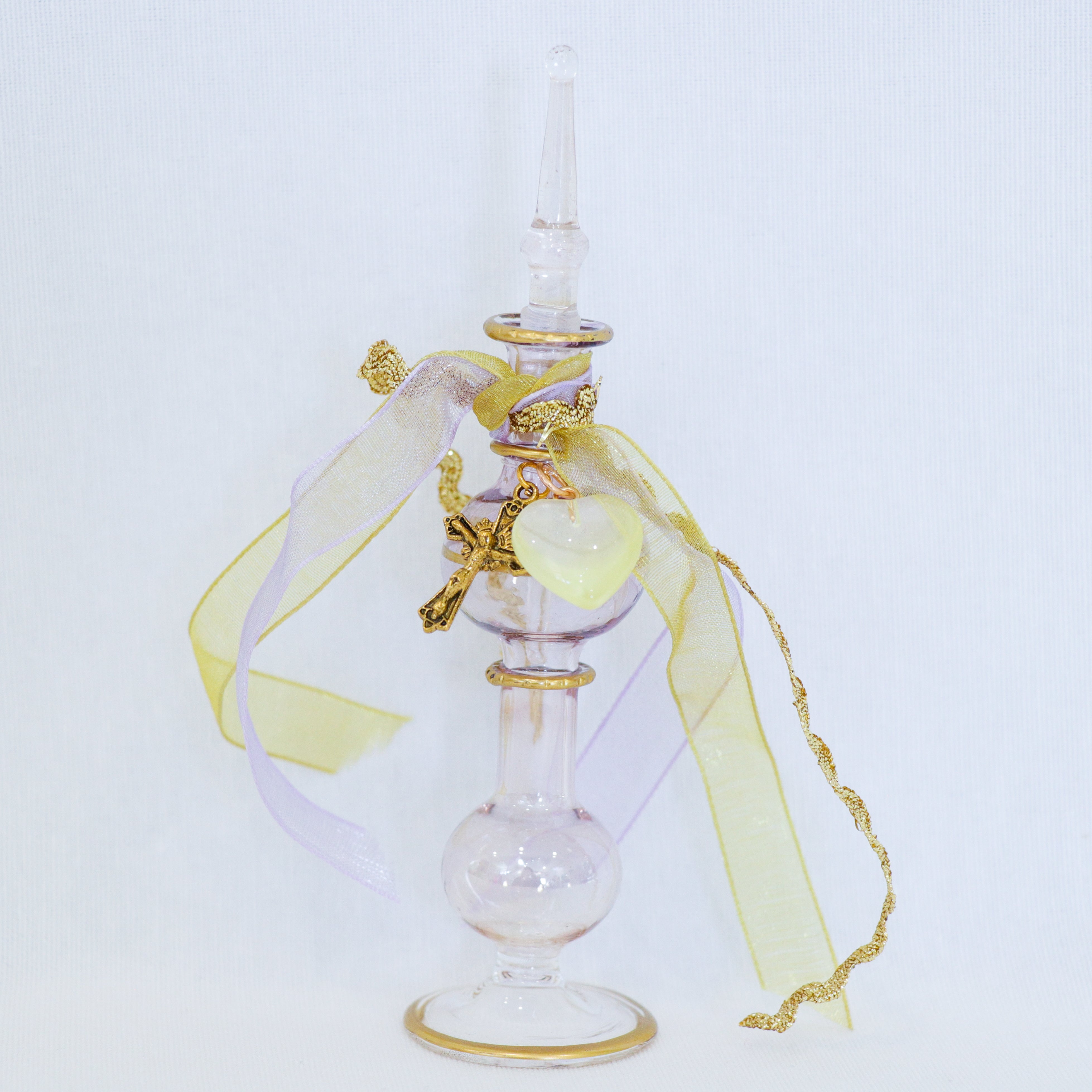 Gold Cross of Christ in Purple and Yellow | Handmade Holy Water Vessel
