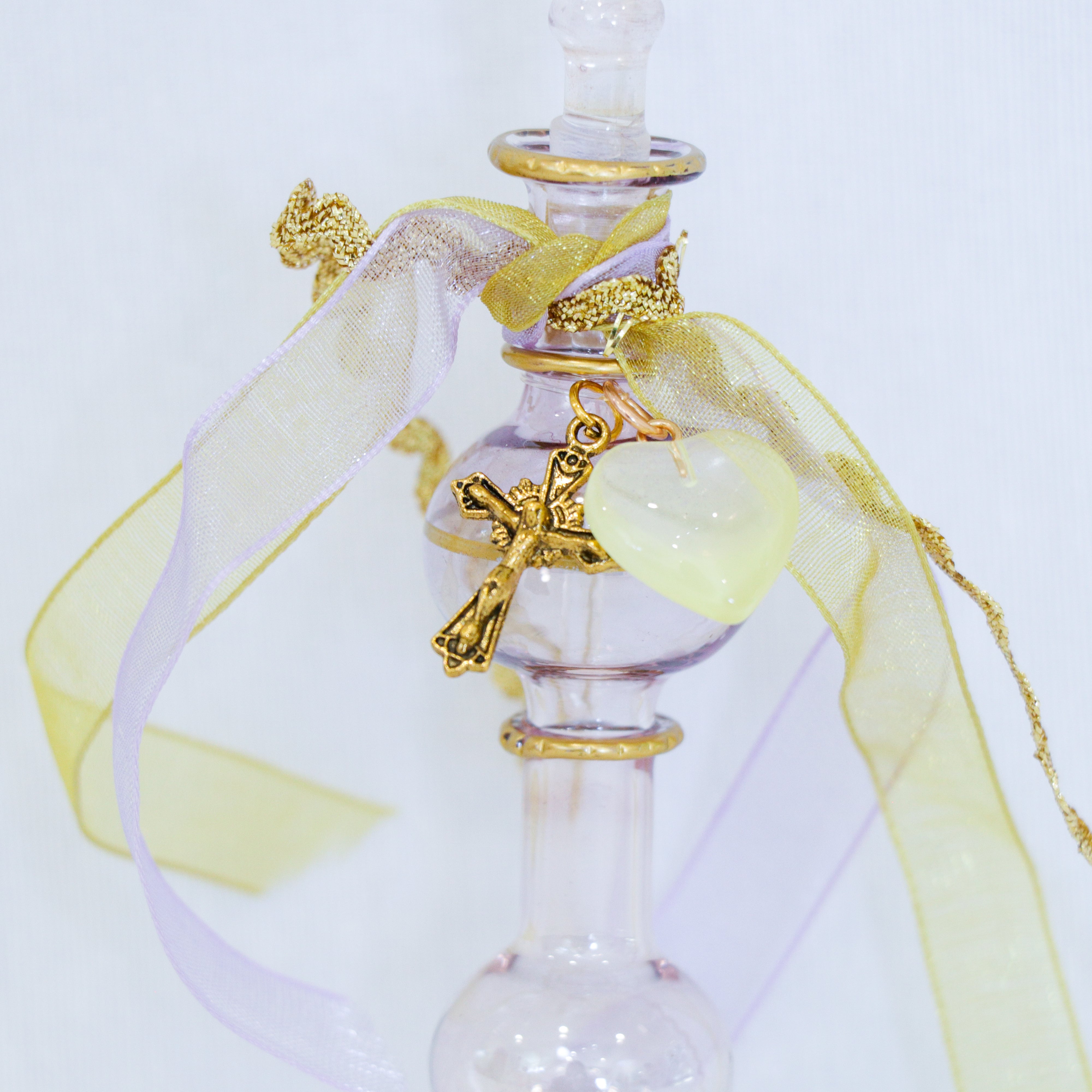 Gold Cross of Christ in Purple and Yellow | Handmade Holy Water Vessel
