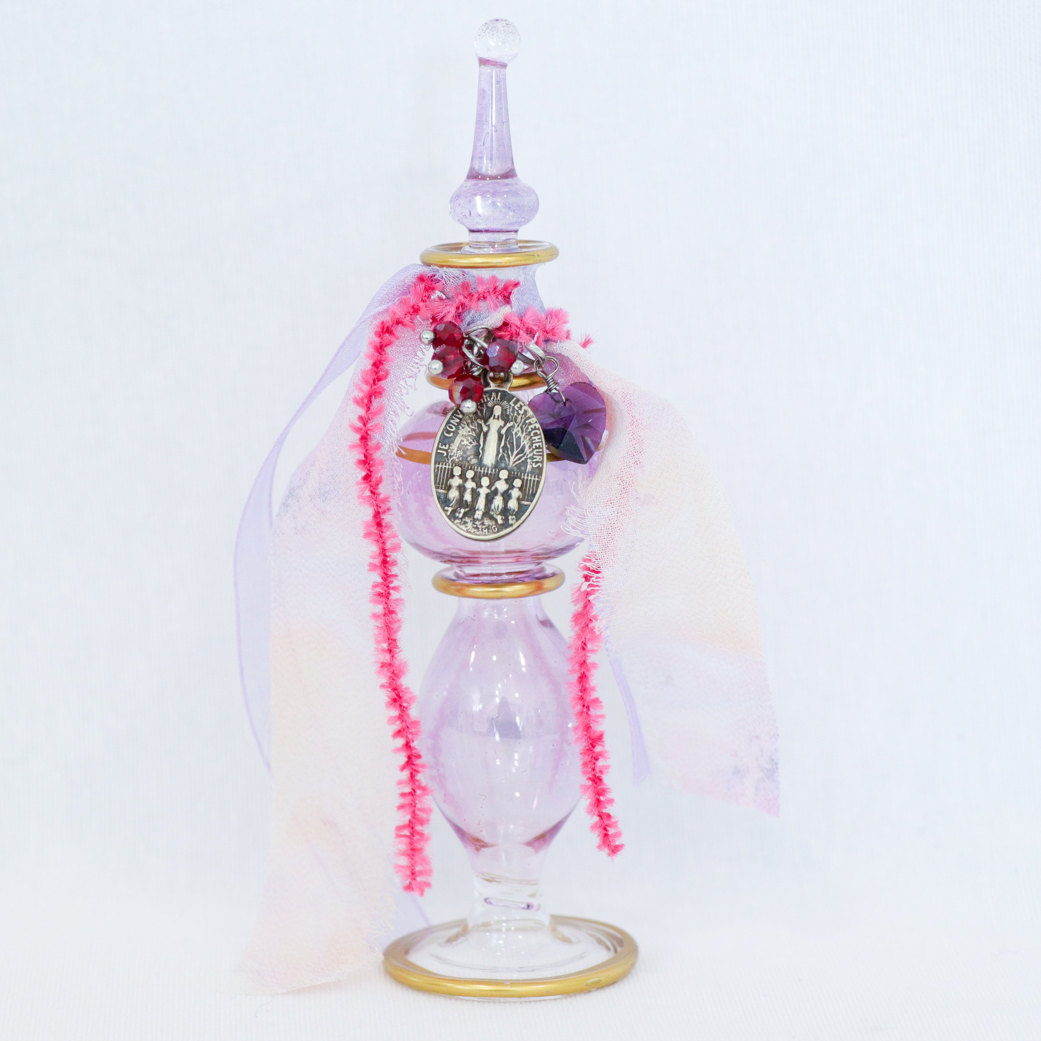 Our Lady of Pontmain in Pinks and Purples | Handmade Holy Water Vessel