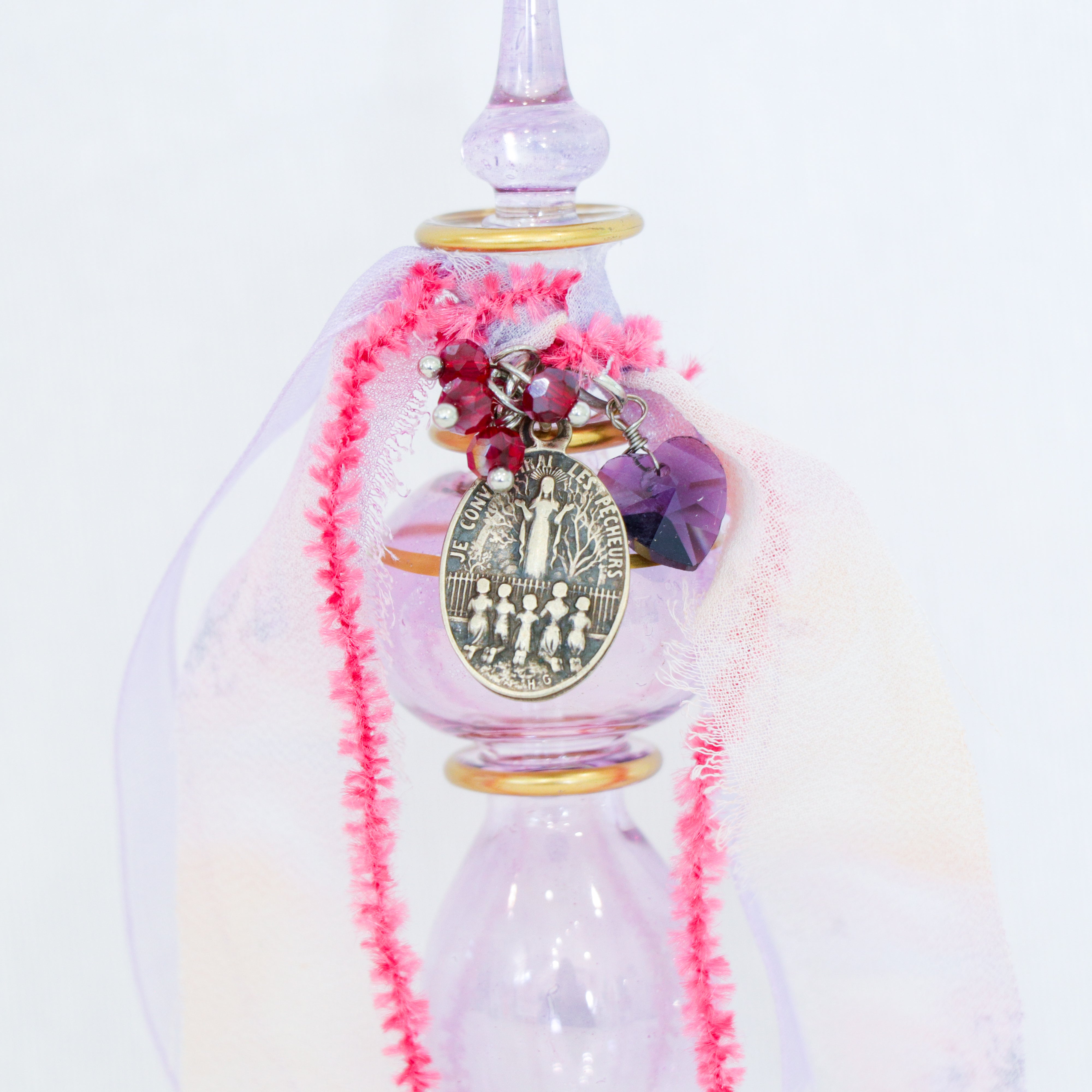 Our Lady of Pontmain in Pinks and Purples | Handmade Holy Water Vessel