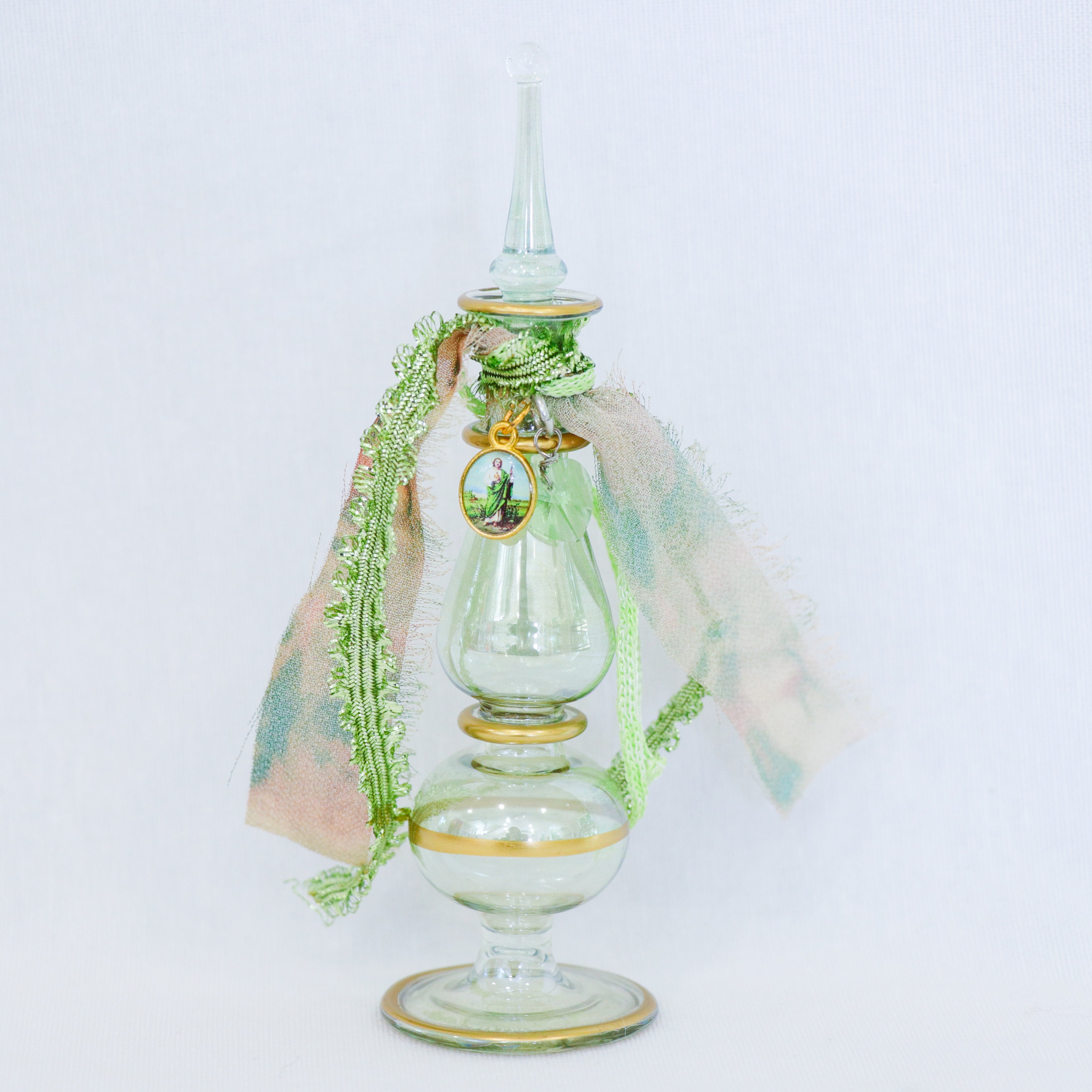 St. Jude in Greens and Golds | Handmade Holy Water Vessel