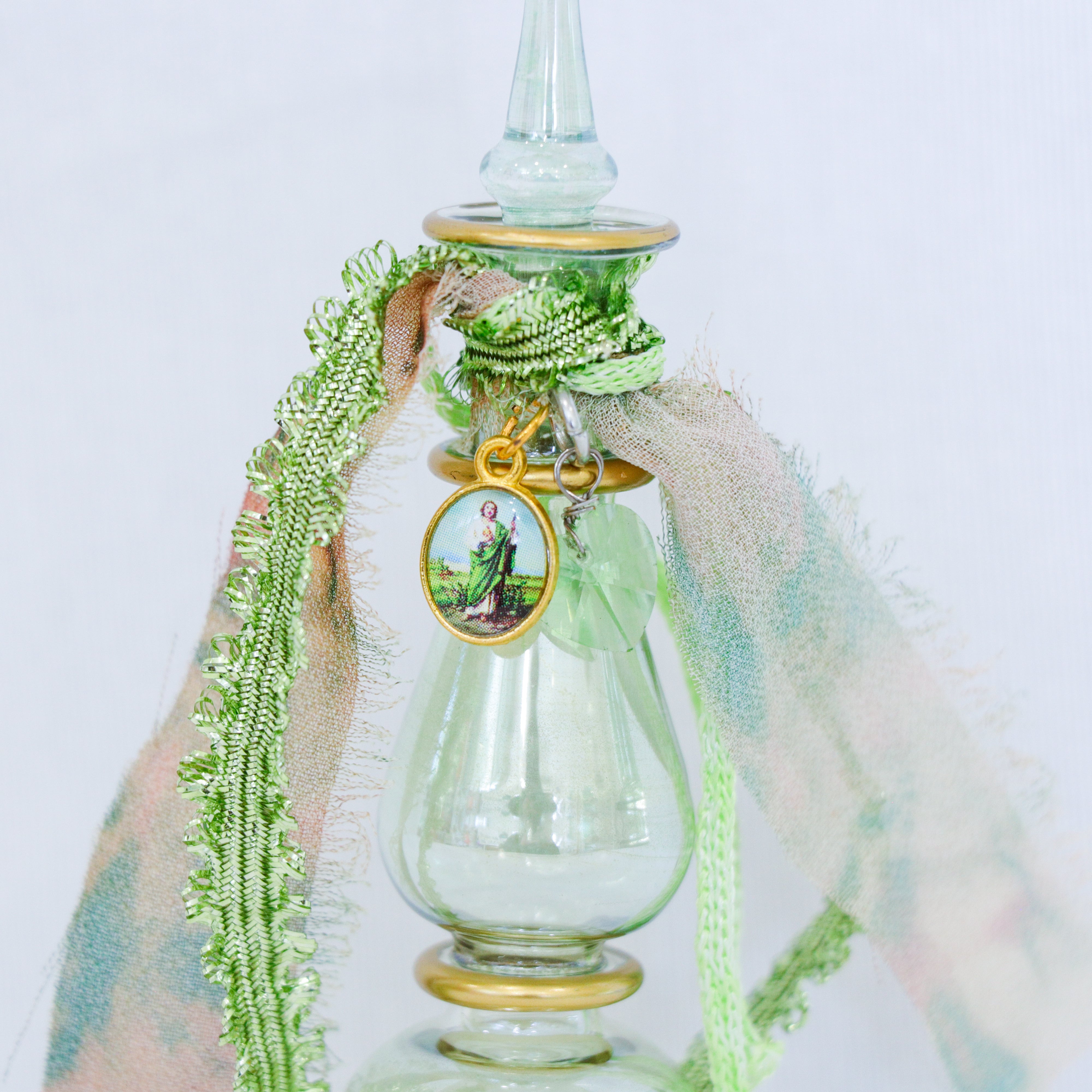 St. Jude in Greens and Golds | Handmade Holy Water Vessel