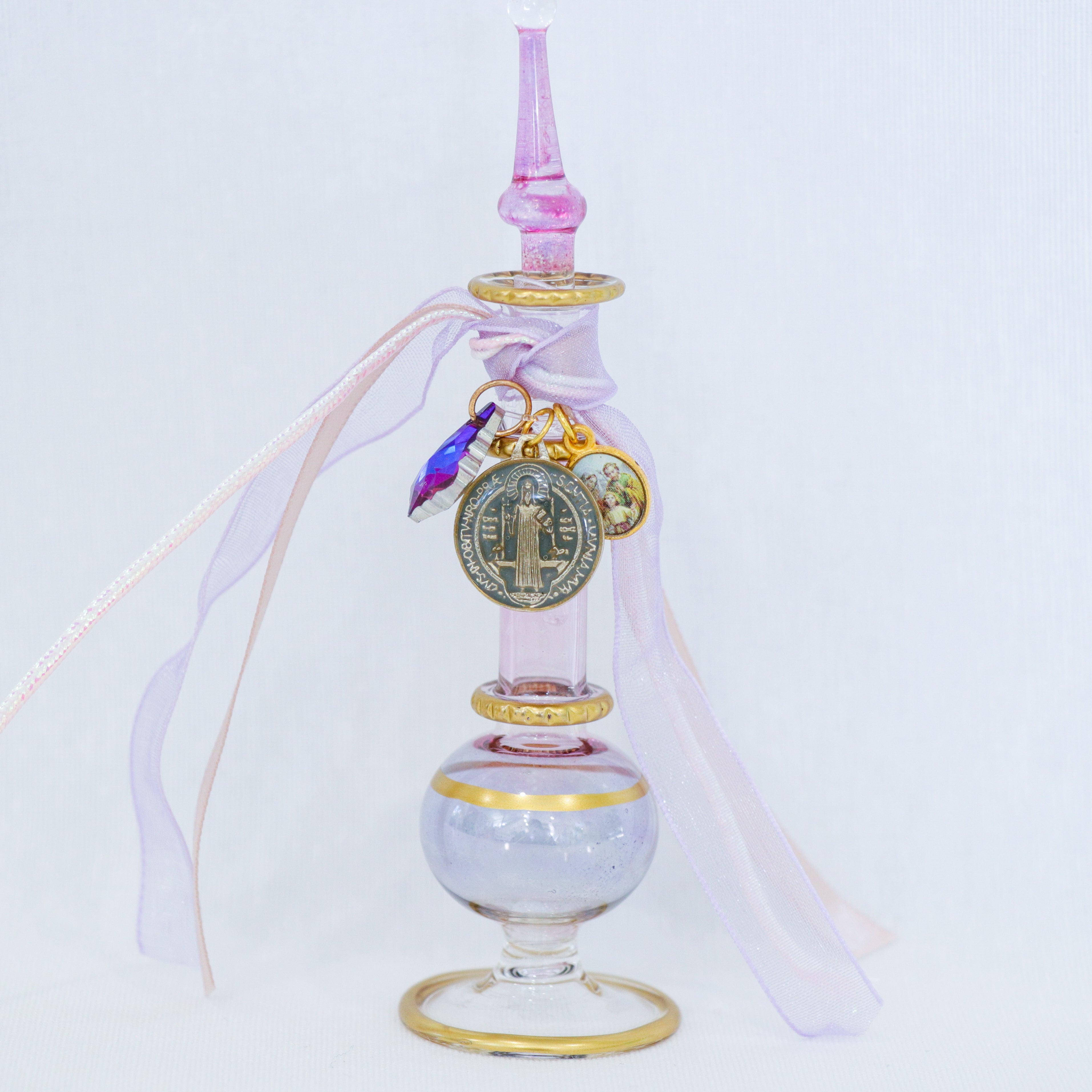 St. Benedict and the Holy Family in Purples | Handmade Holy Water Vessel