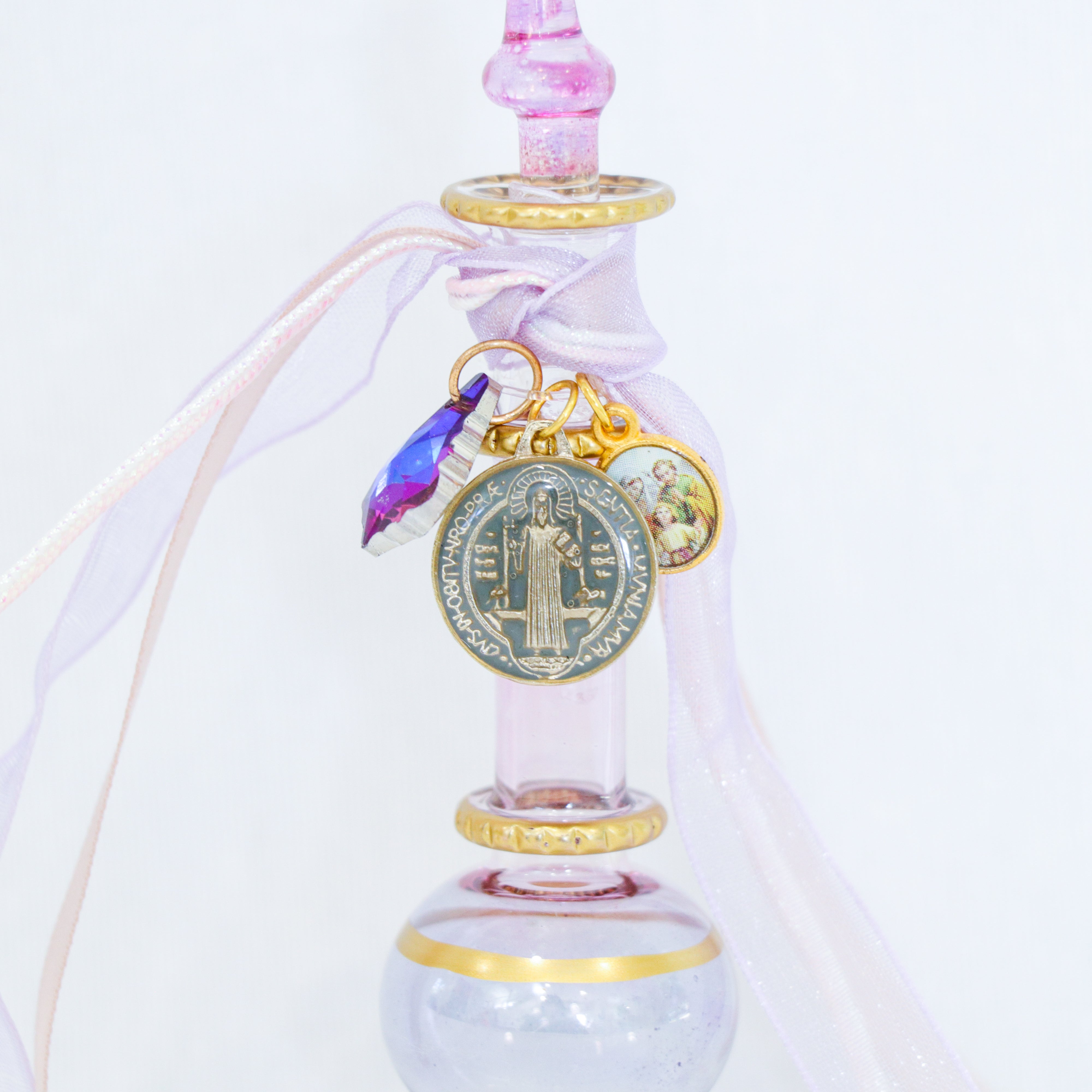 St. Benedict and the Holy Family in Purples | Handmade Holy Water Vessel