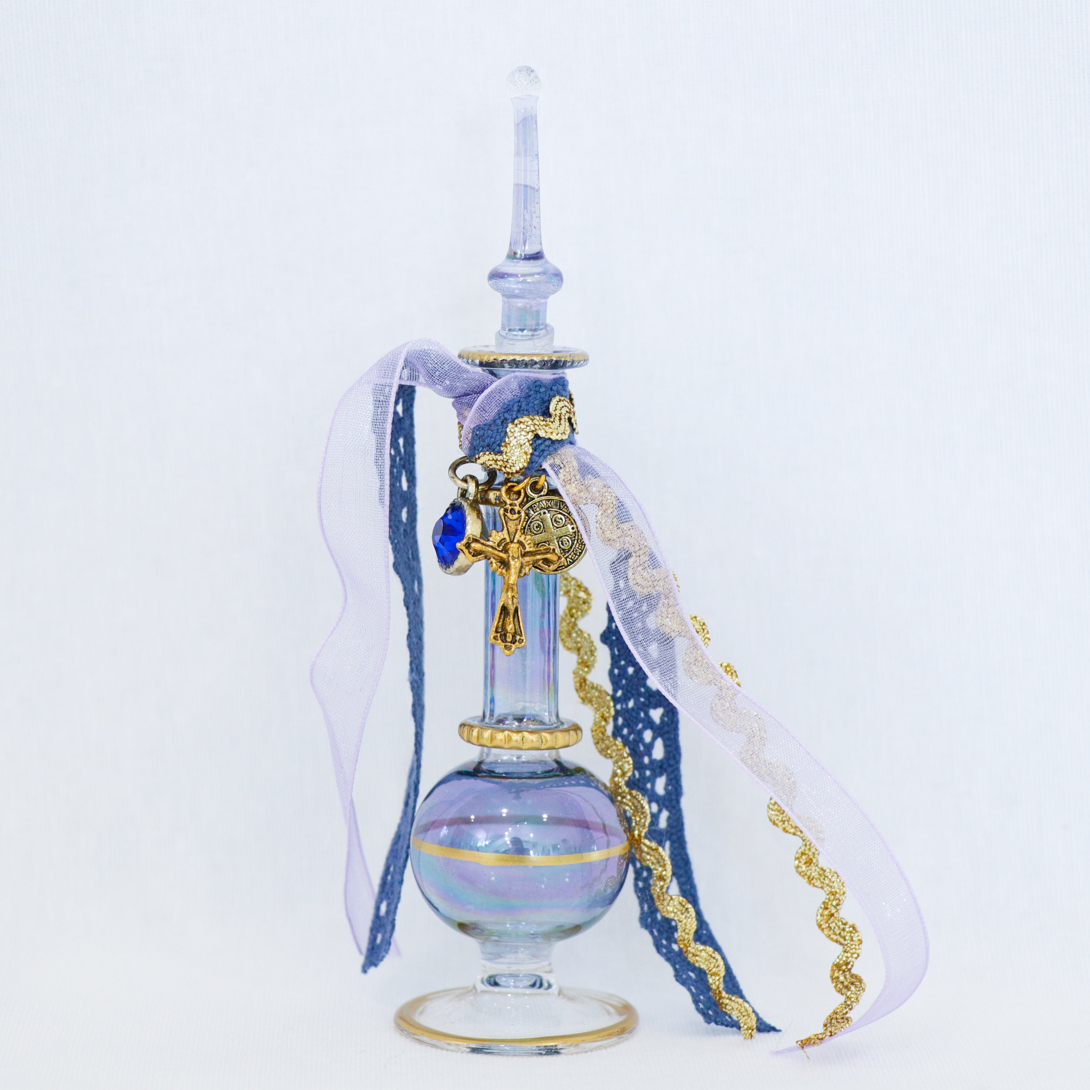 St. Benedict and St. Jude in Blues and Purples | Handmade Holy Water Vessel