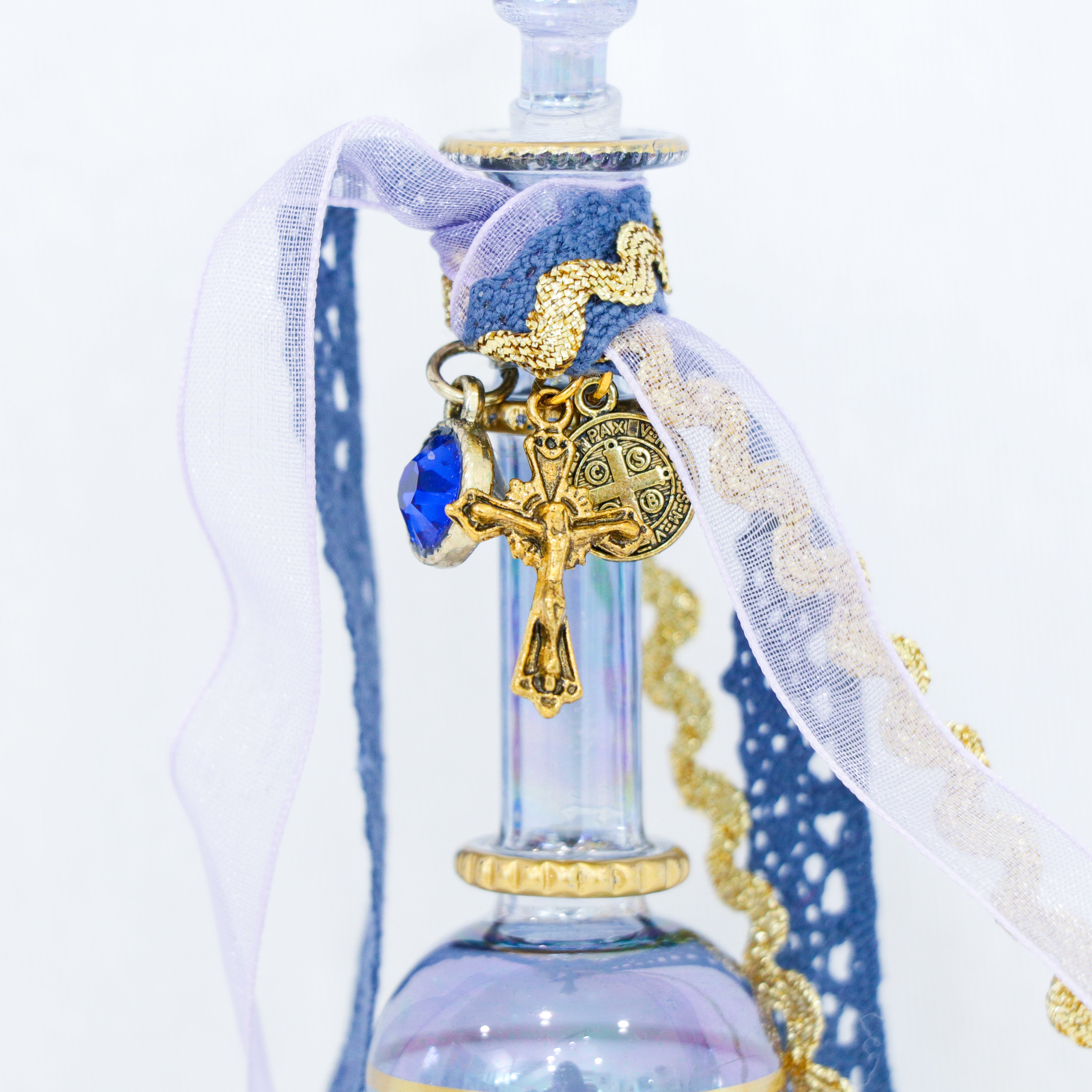 St. Benedict and St. Jude in Blues and Purples | Handmade Holy Water Vessel