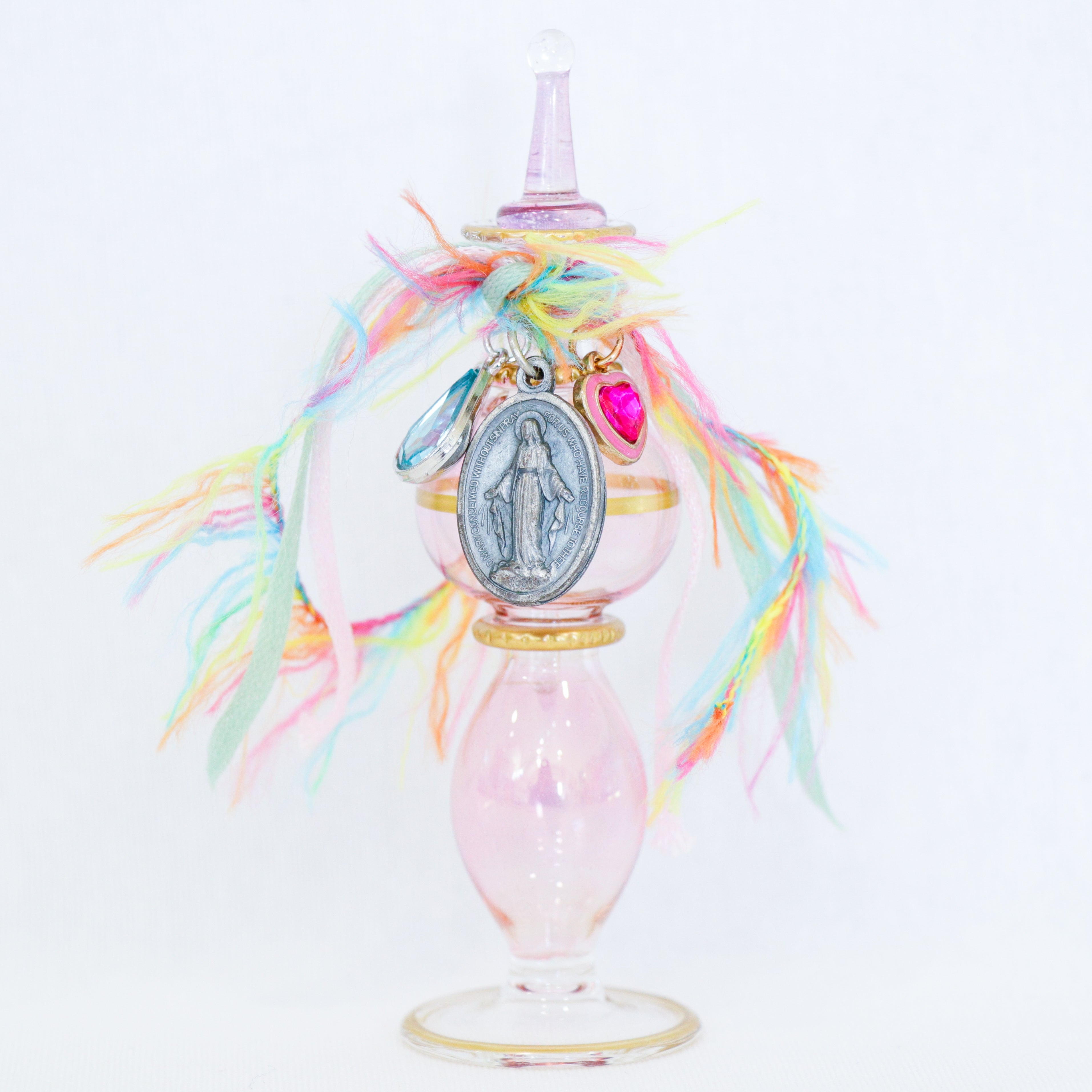 Miraculous Medal in Pinks and Color | Handmade Holy Water Vessel