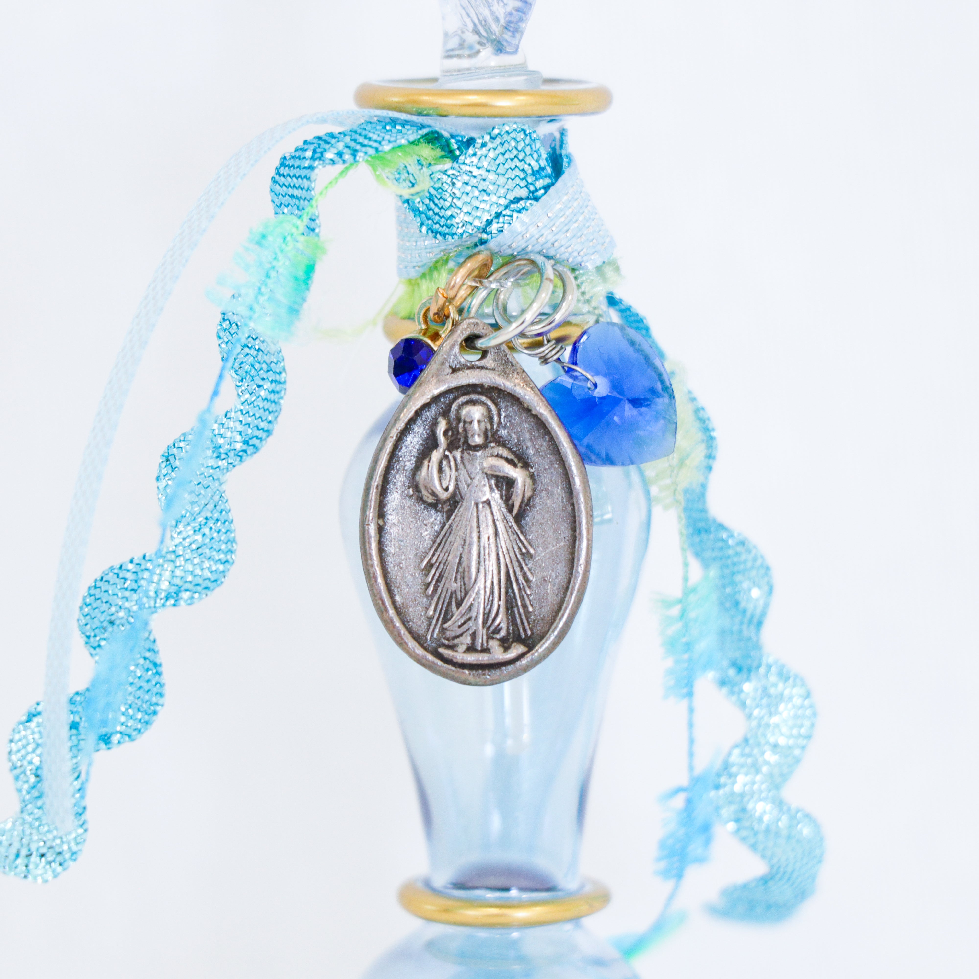 Divine Mercy in Blues | Handmade Holy Water Vessel