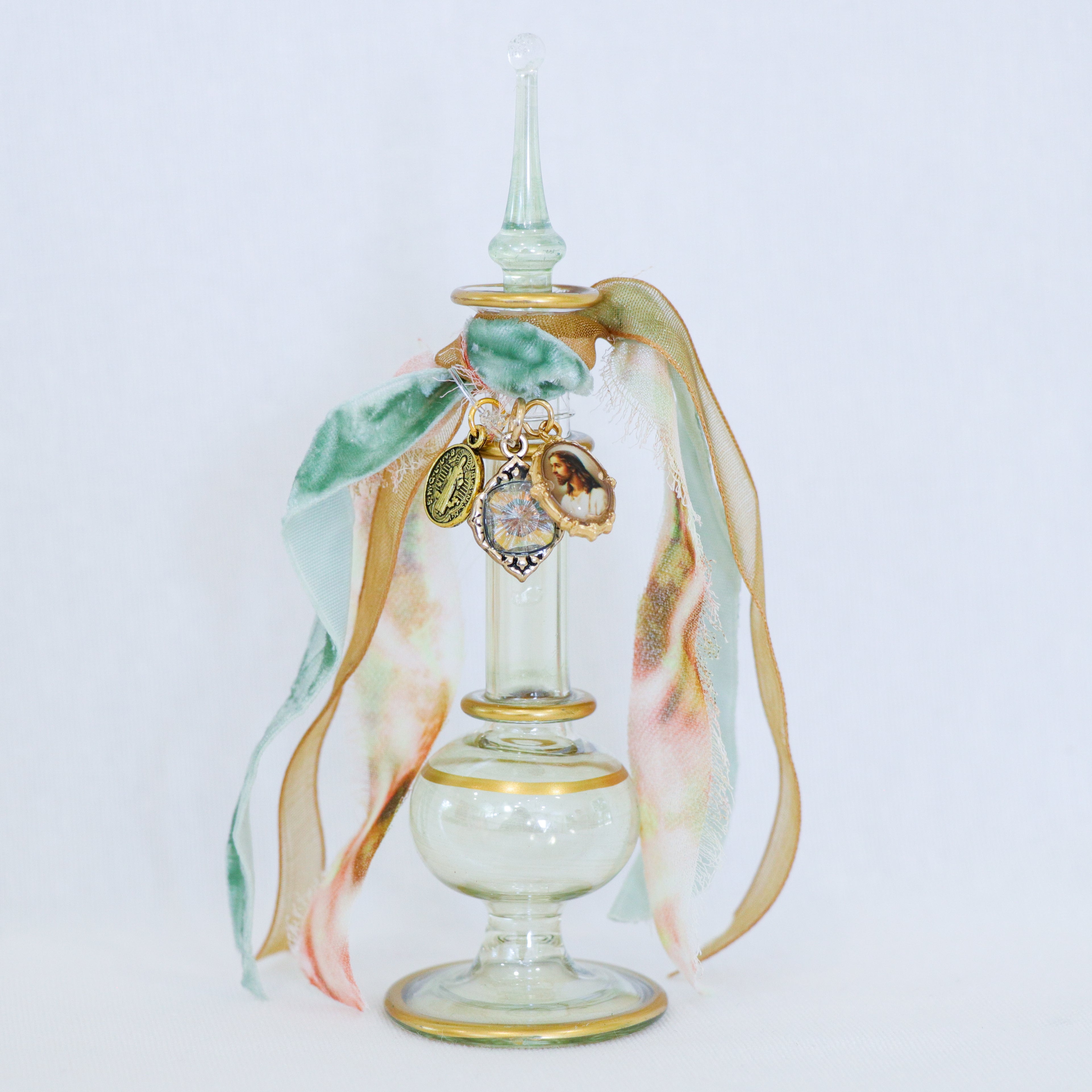 The Face of Christ in Golds and Browns  | Handmade Holy Water Vessel