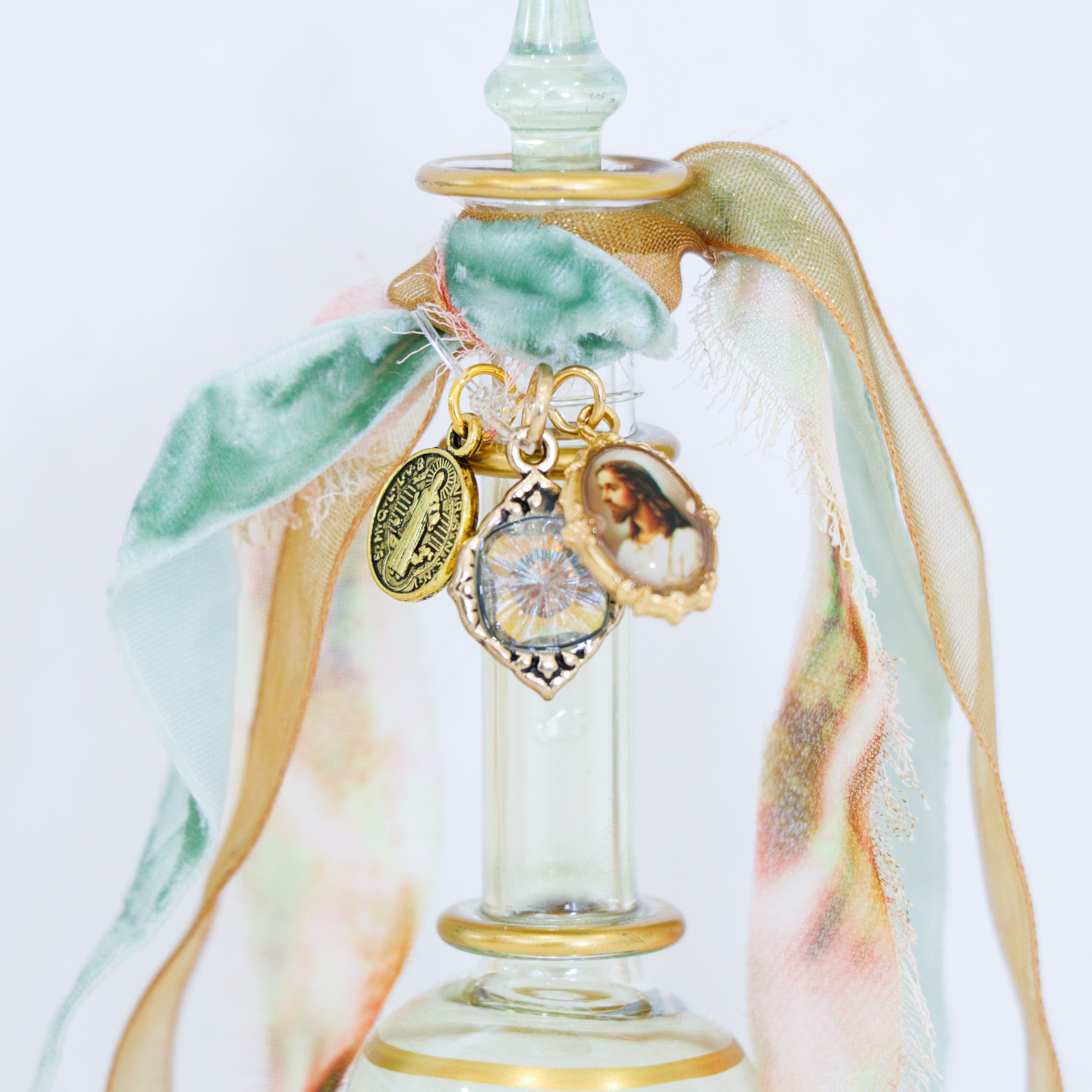 The Face of Christ in Golds and Browns  | Handmade Holy Water Vessel