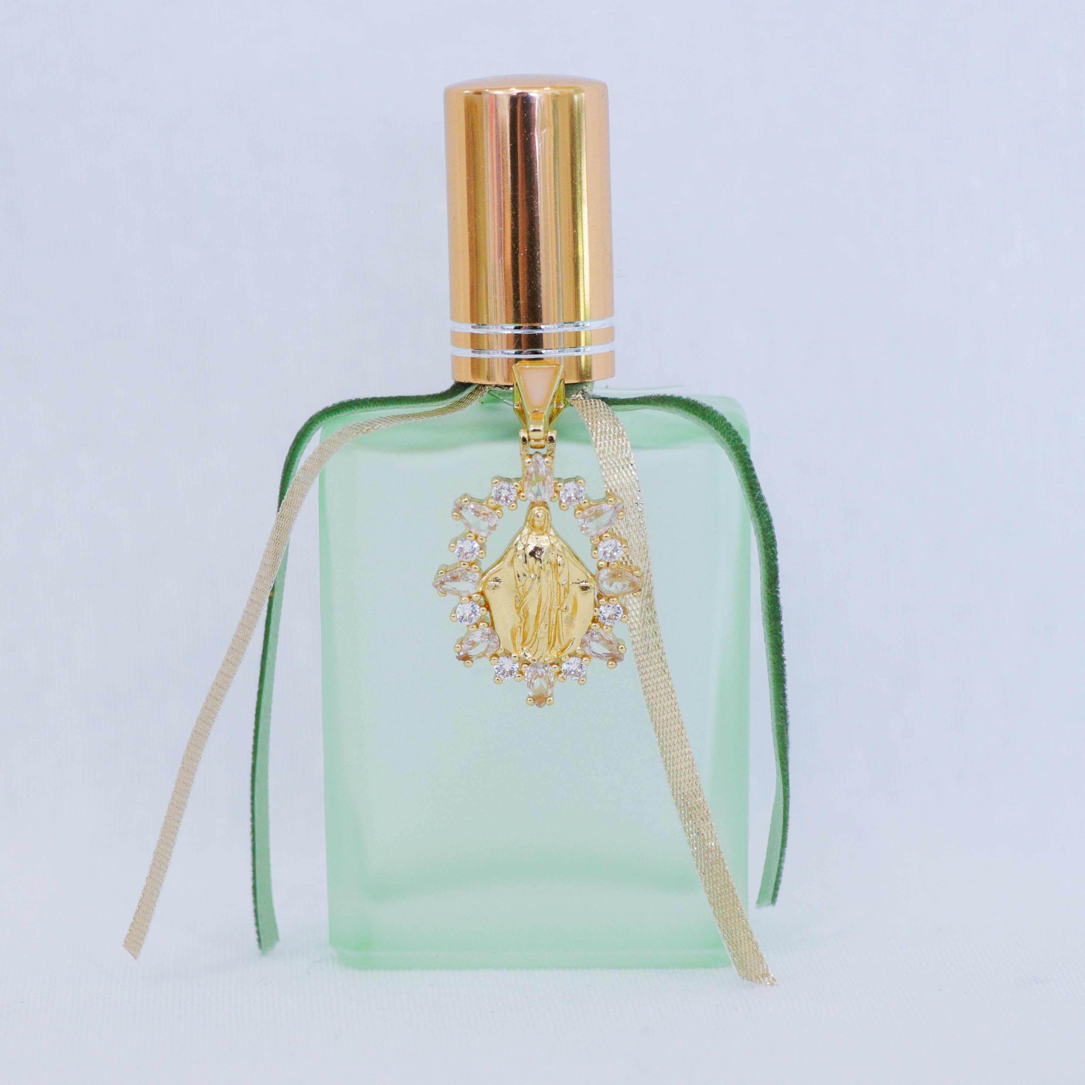 Virgin Mary in Greens and Golds | Handmade Holy Water Spray