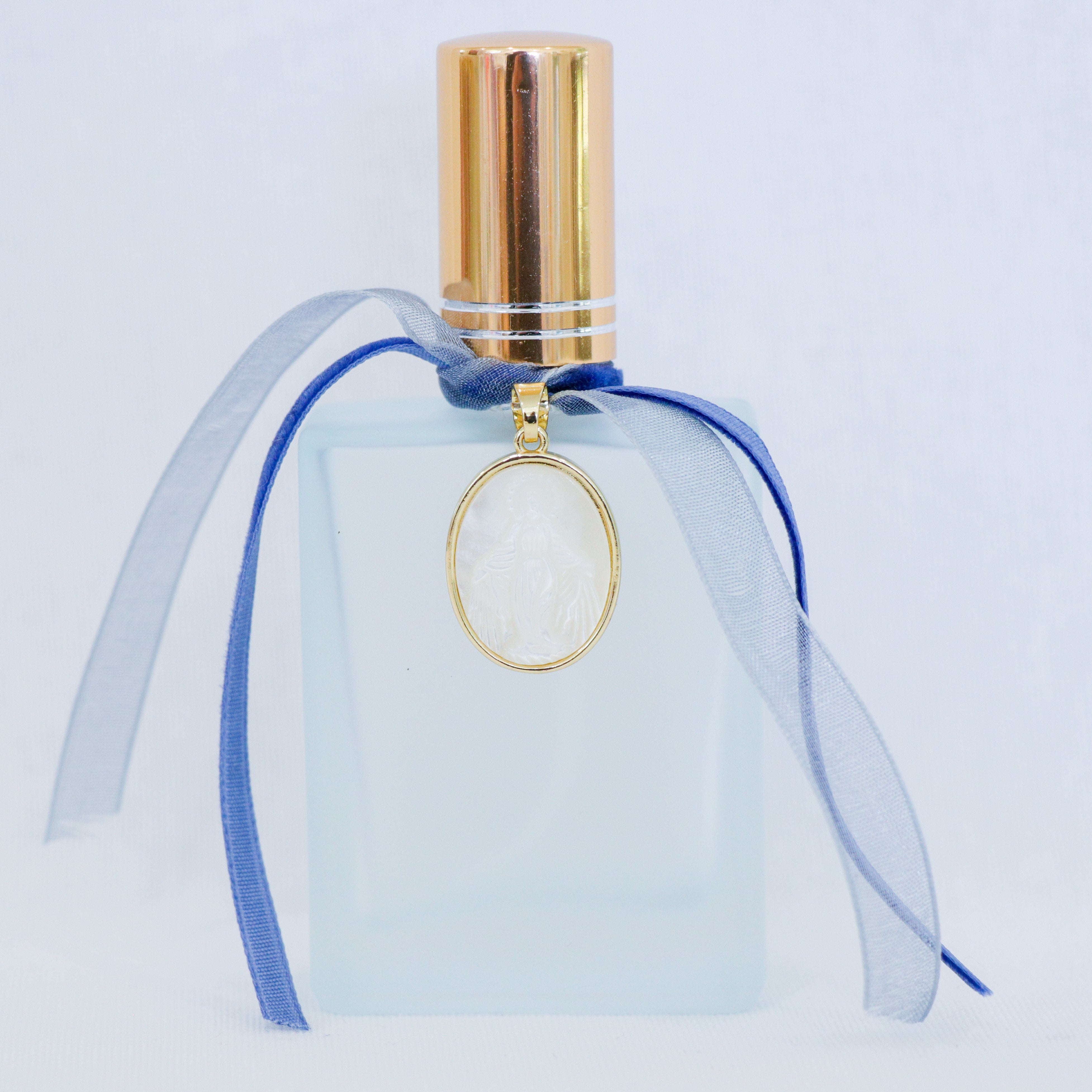 Mary of the Miraculous Medal in Blue | Handmade Holy Water Spray