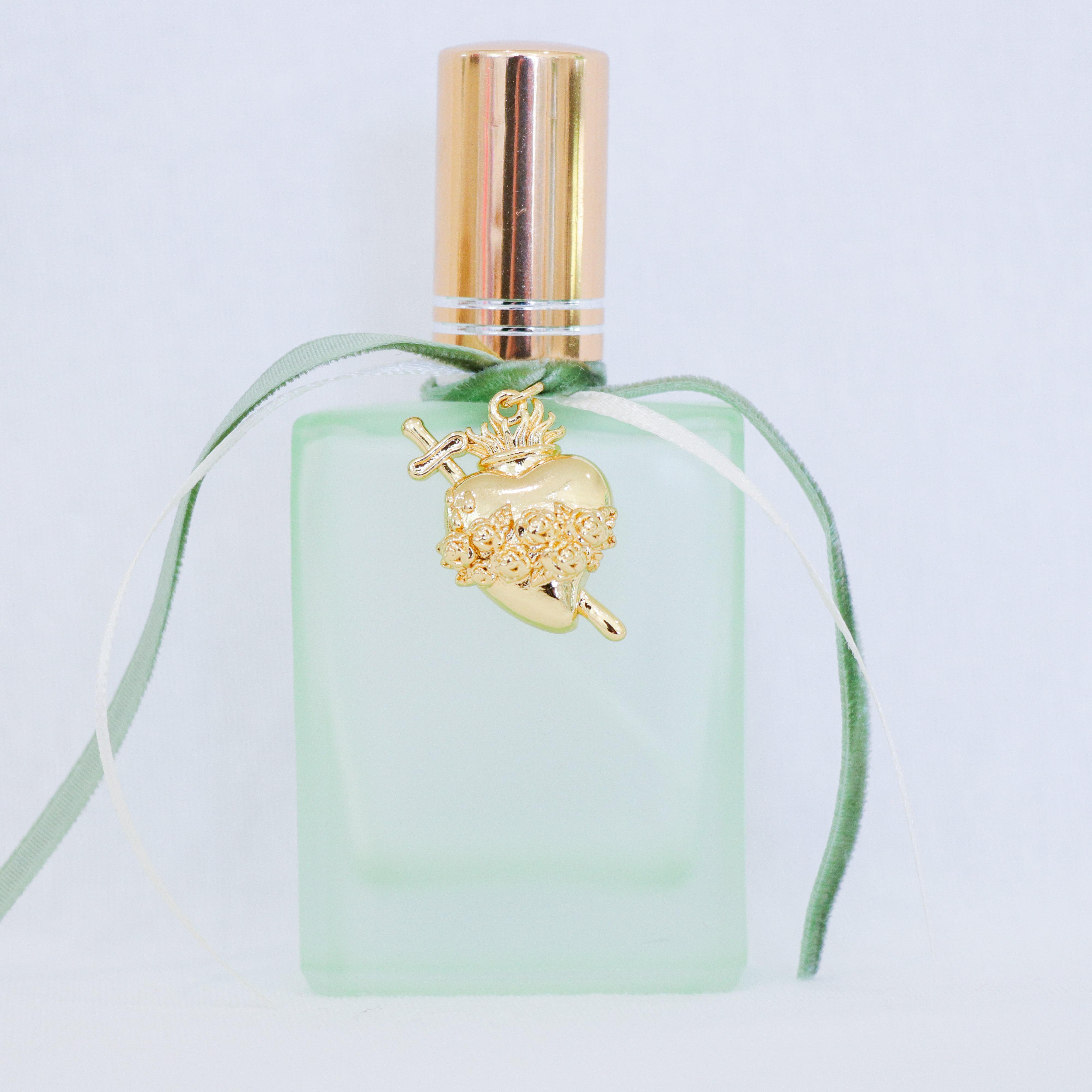 Immaculate Heart of Mary in Green and Gold | Handmade Holy Water Spray