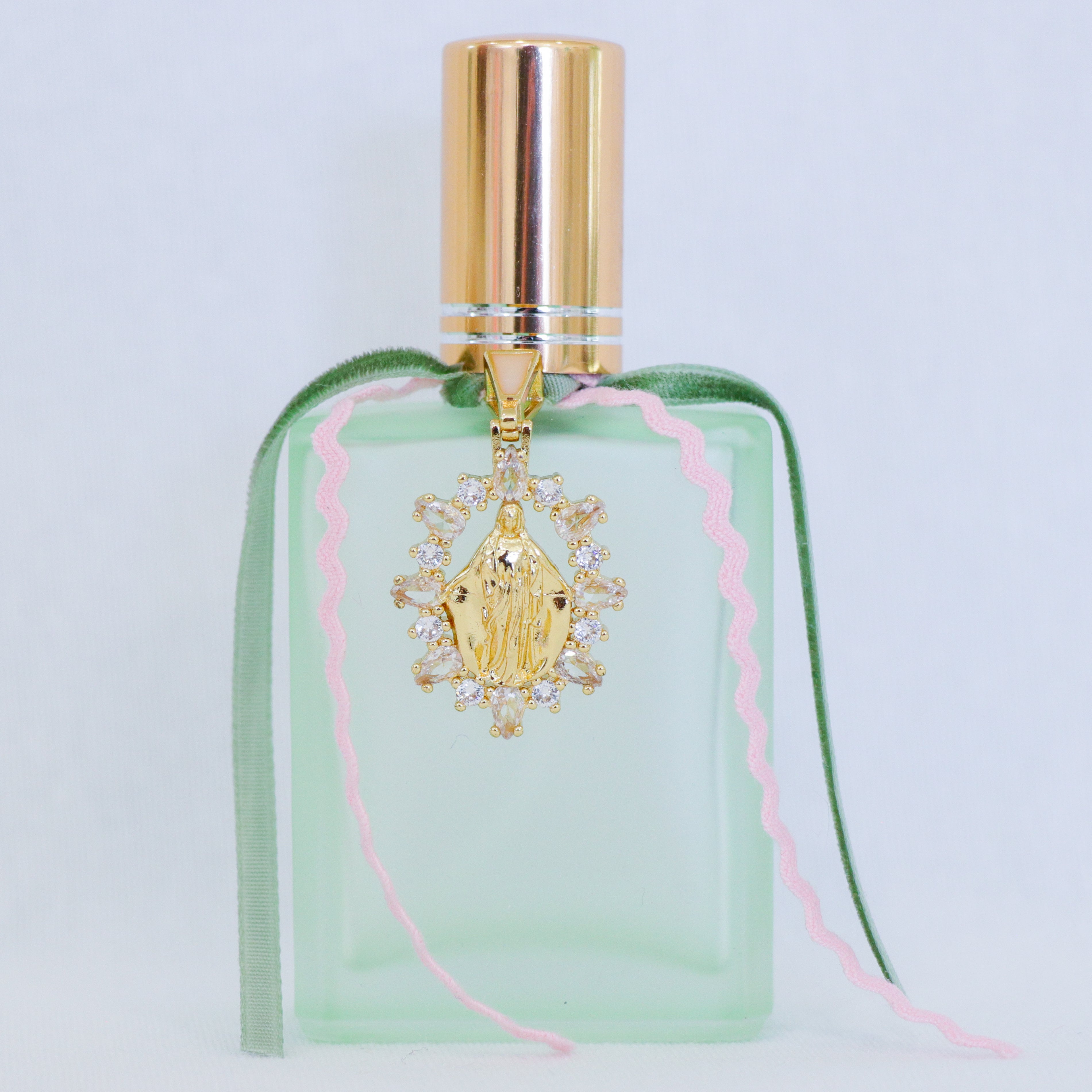 Virgin Mary in Green and Pink | Handmade Holy Water Spray