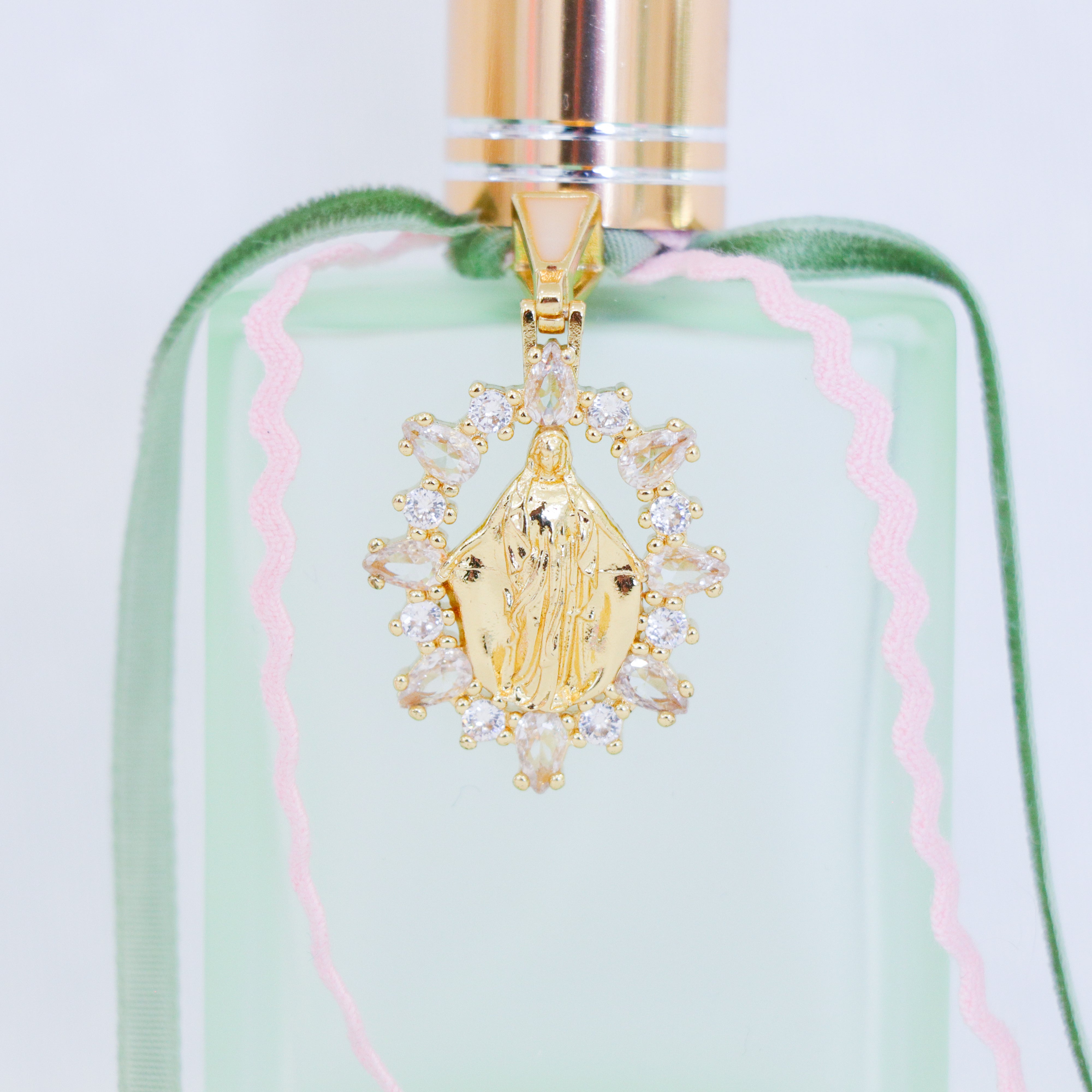 Virgin Mary in Green and Pink | Handmade Holy Water Spray