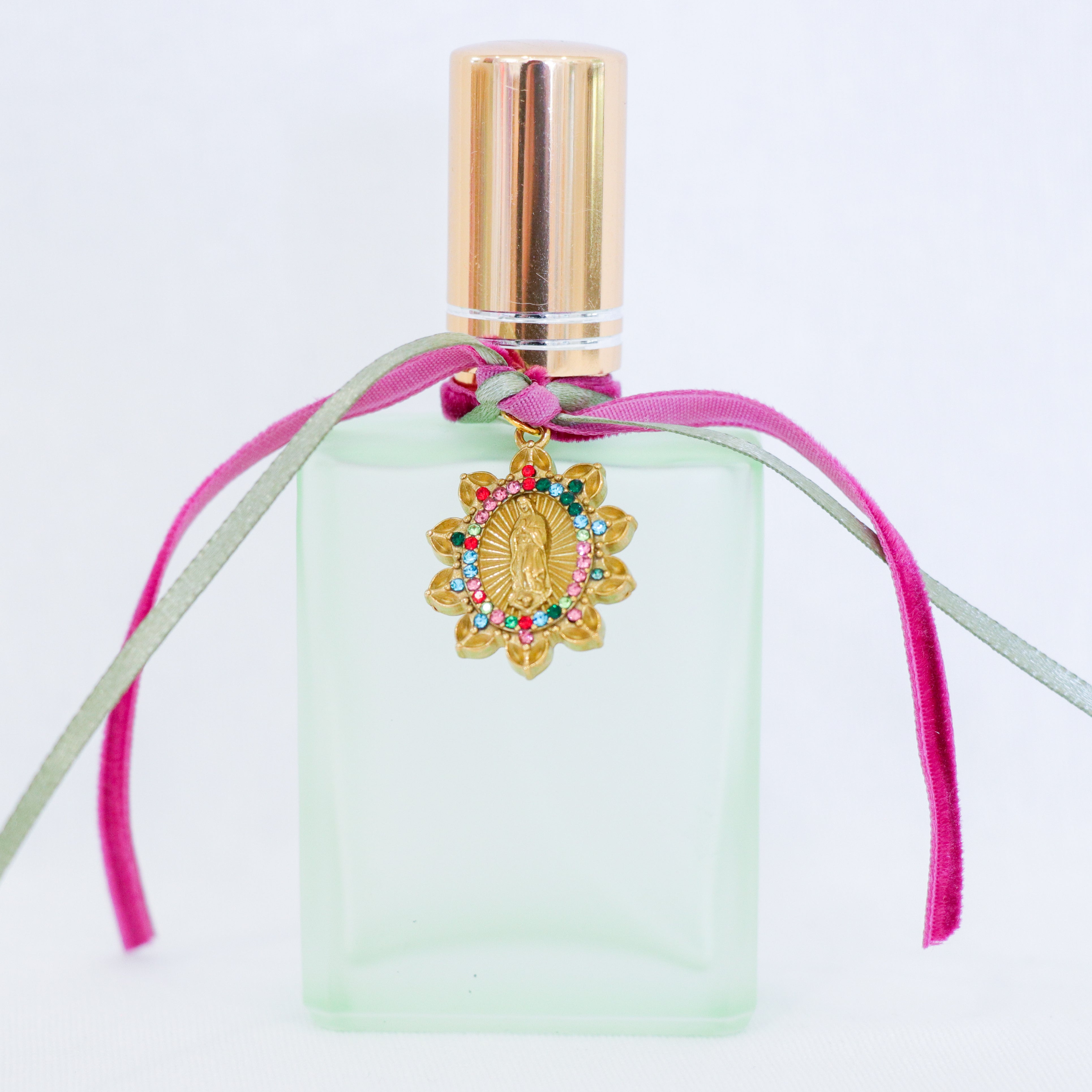 Our Lady of Guadalupe Green and Pink | Handmade Holy Water Spray